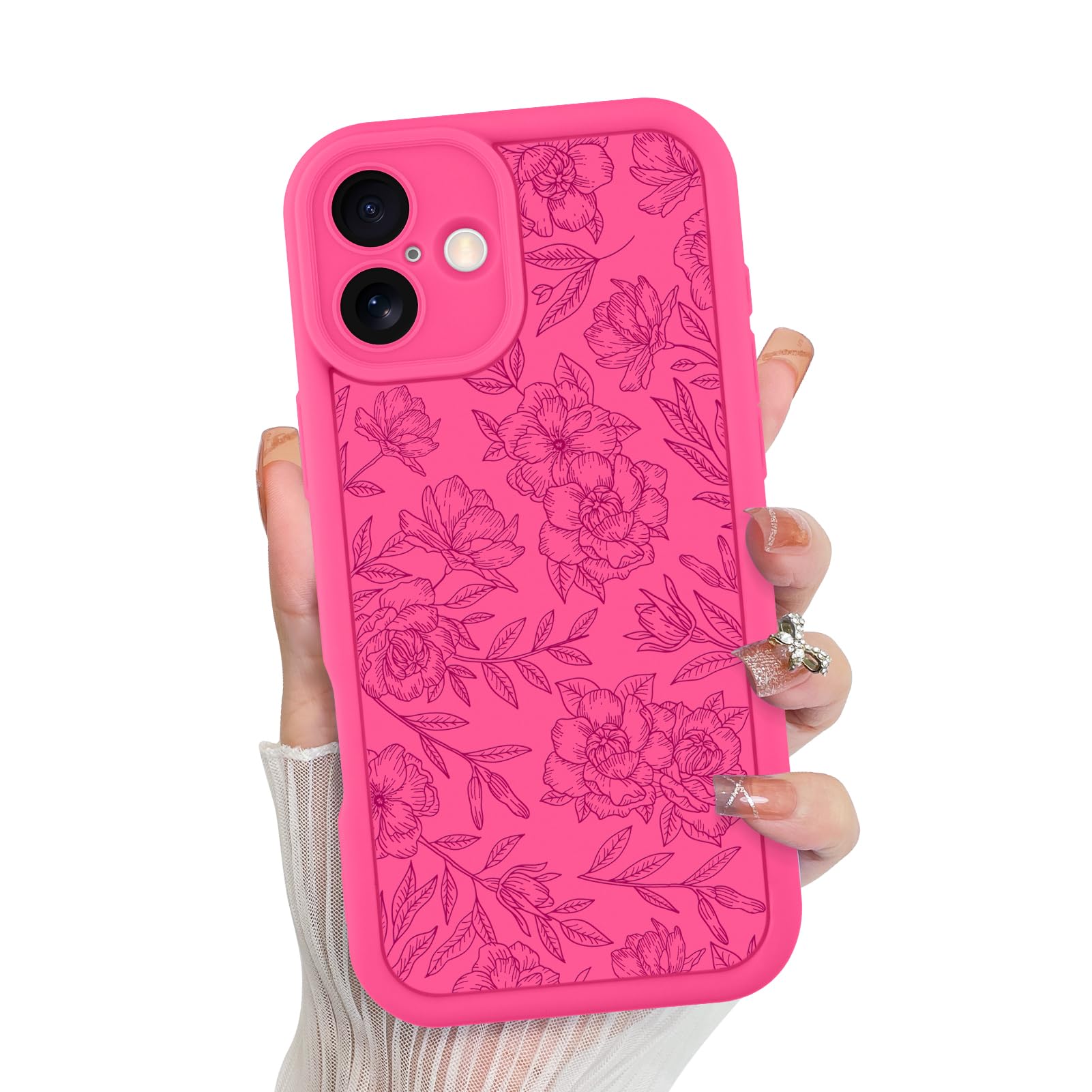 Foto 2 pulgar | Funda De Teléfono Mzelq Para Iphone 16, Silicona, Floral, Rosa Intenso - Venta Internacional.