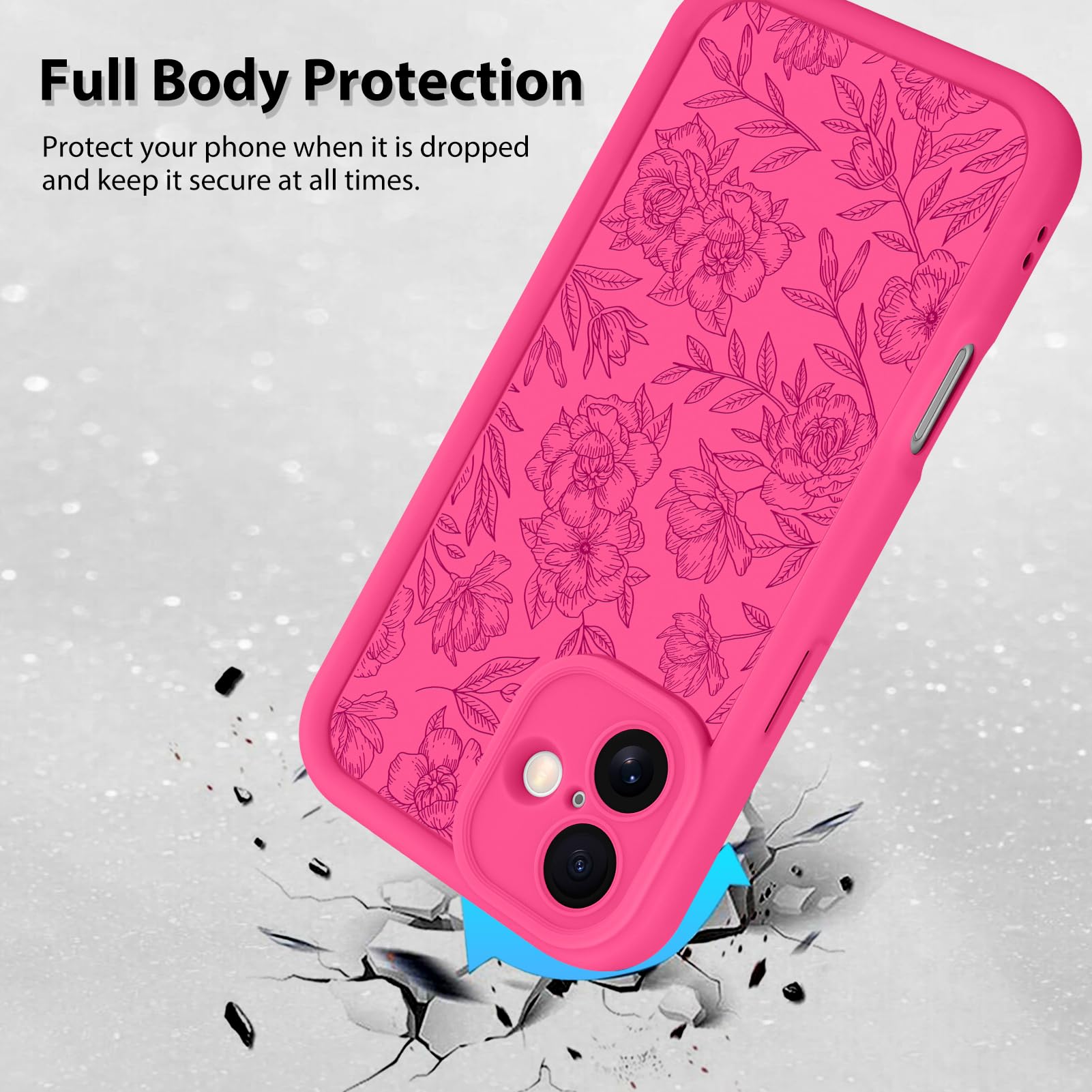Foto 3 pulgar | Funda De Teléfono Mzelq Para Iphone 16, Silicona, Floral, Rosa Intenso - Venta Internacional.