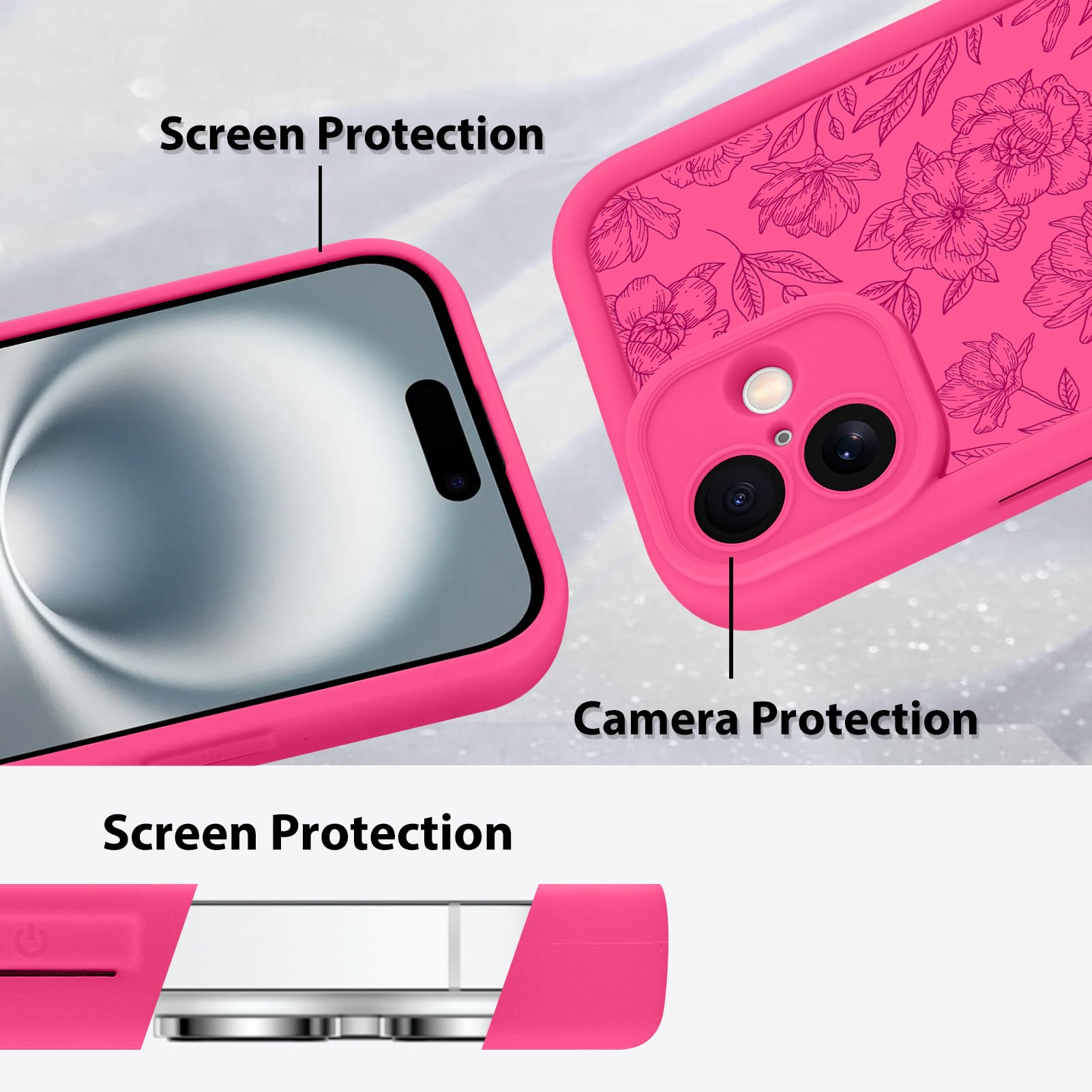 Foto 5 pulgar | Funda De Teléfono Mzelq Para Iphone 16, Silicona, Floral, Rosa Intenso - Venta Internacional.