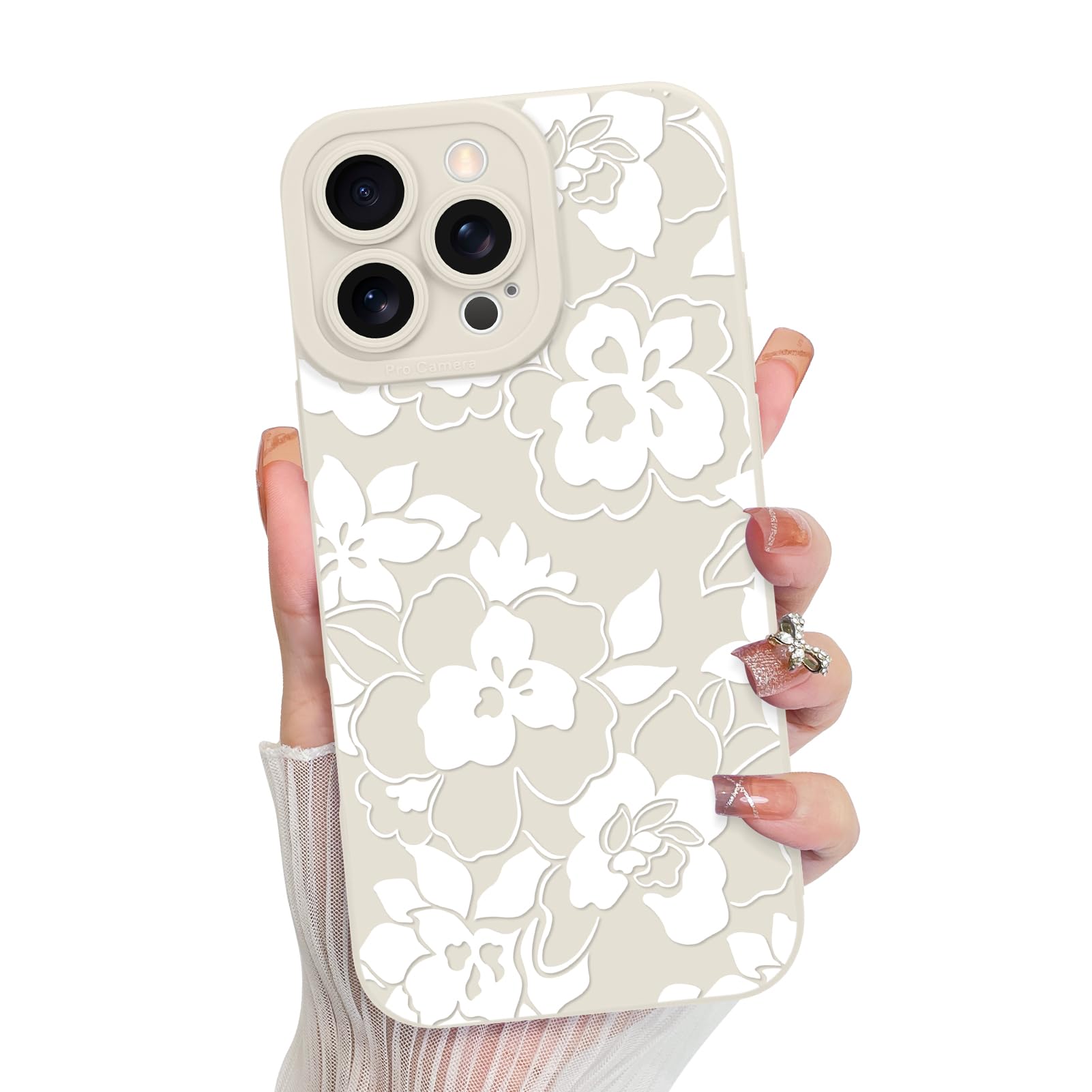 Foto 2 pulgar | Funda De Teléfono Mzelq Para Iphone 16 Pro, Silicona, Rosa Y Floral, Blanca - Venta Internacional.