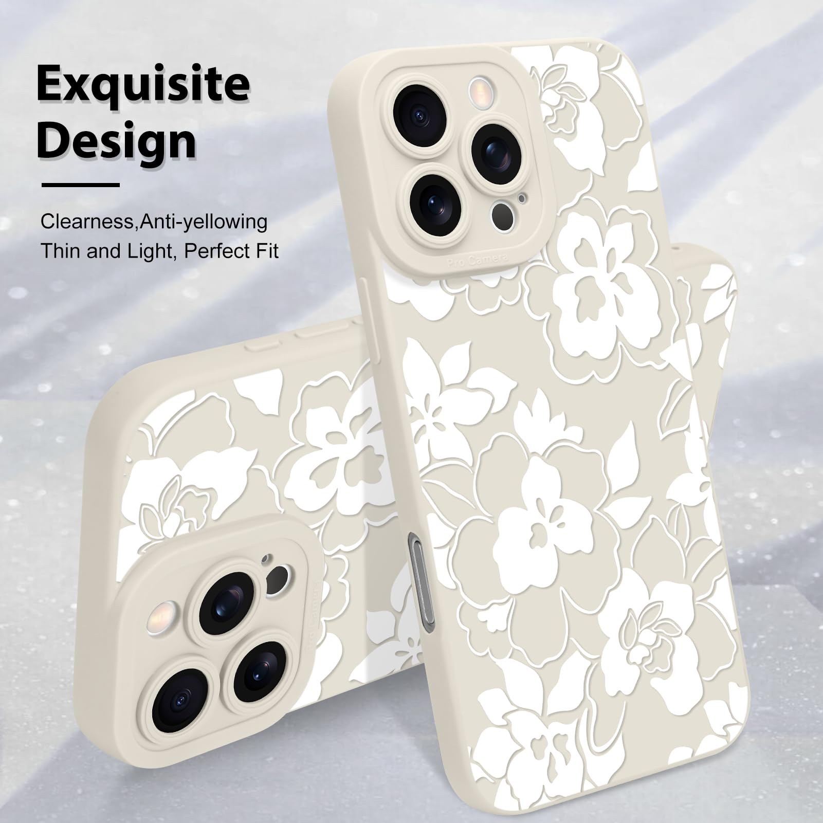 Foto 4 pulgar | Funda De Teléfono Mzelq Para Iphone 16 Pro, Silicona, Rosa Y Floral, Blanca - Venta Internacional.