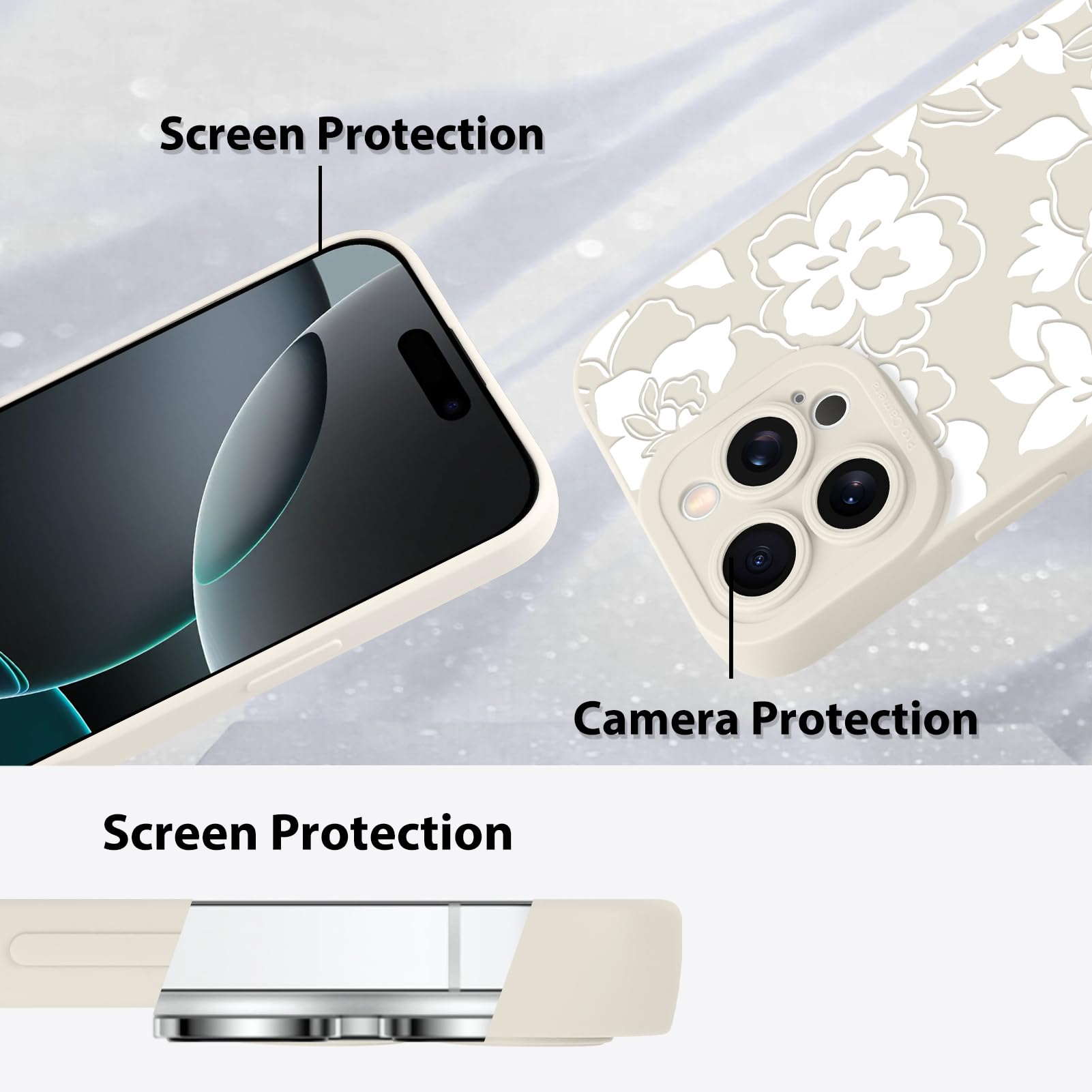 Foto 5 pulgar | Funda De Teléfono Mzelq Para Iphone 16 Pro, Silicona, Rosa Y Floral, Blanca - Venta Internacional.