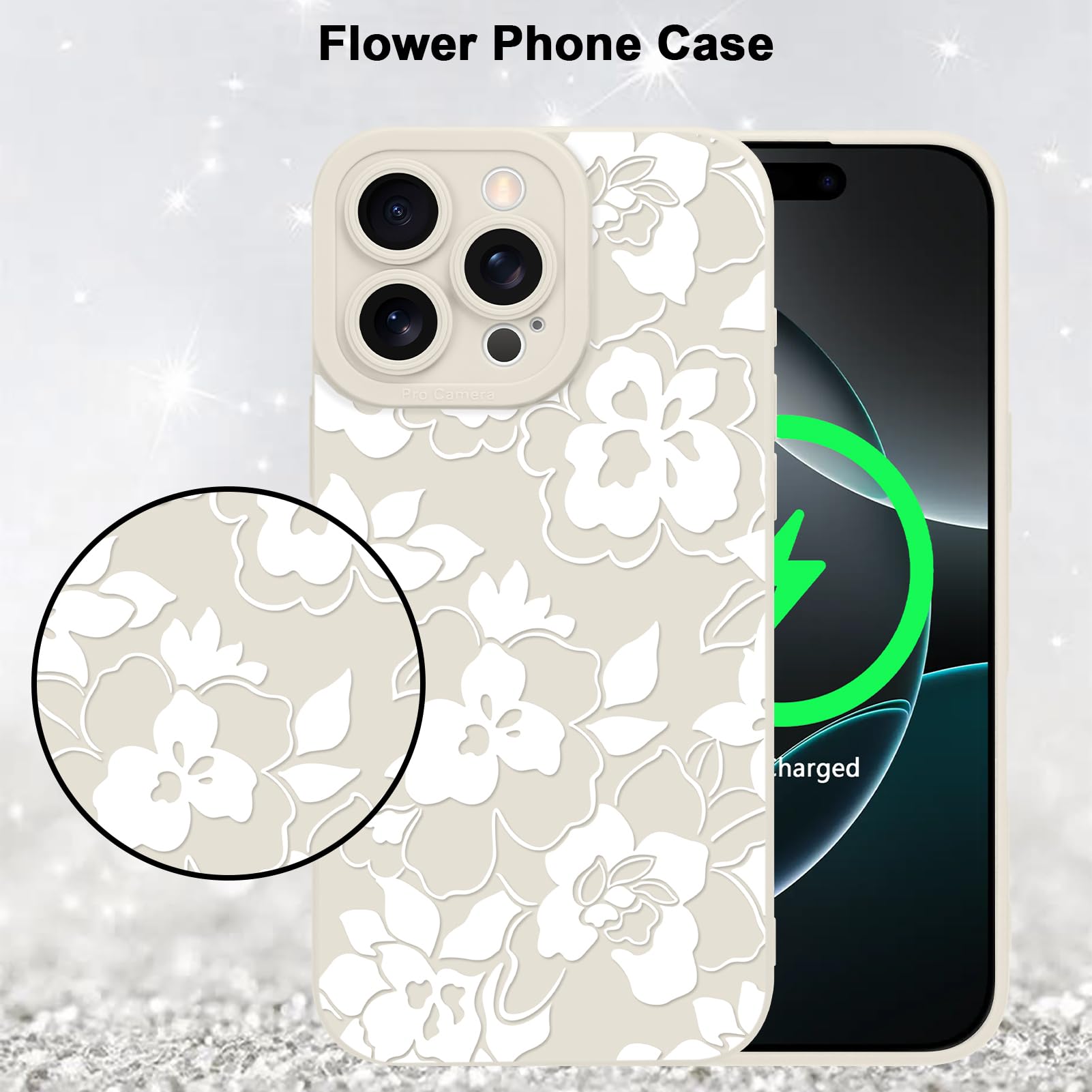 Foto 6 pulgar | Funda De Teléfono Mzelq Para Iphone 16 Pro, Silicona, Rosa Y Floral, Blanca - Venta Internacional.