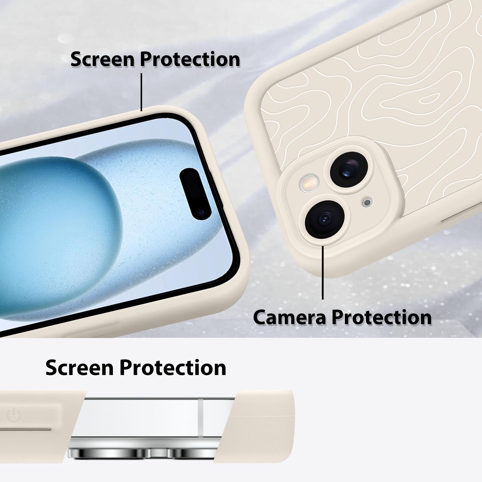Foto 4 | Funda De Teléfono Mzelq Para Iphone 15 Silicone Wave Ripple White - Venta Internacional.