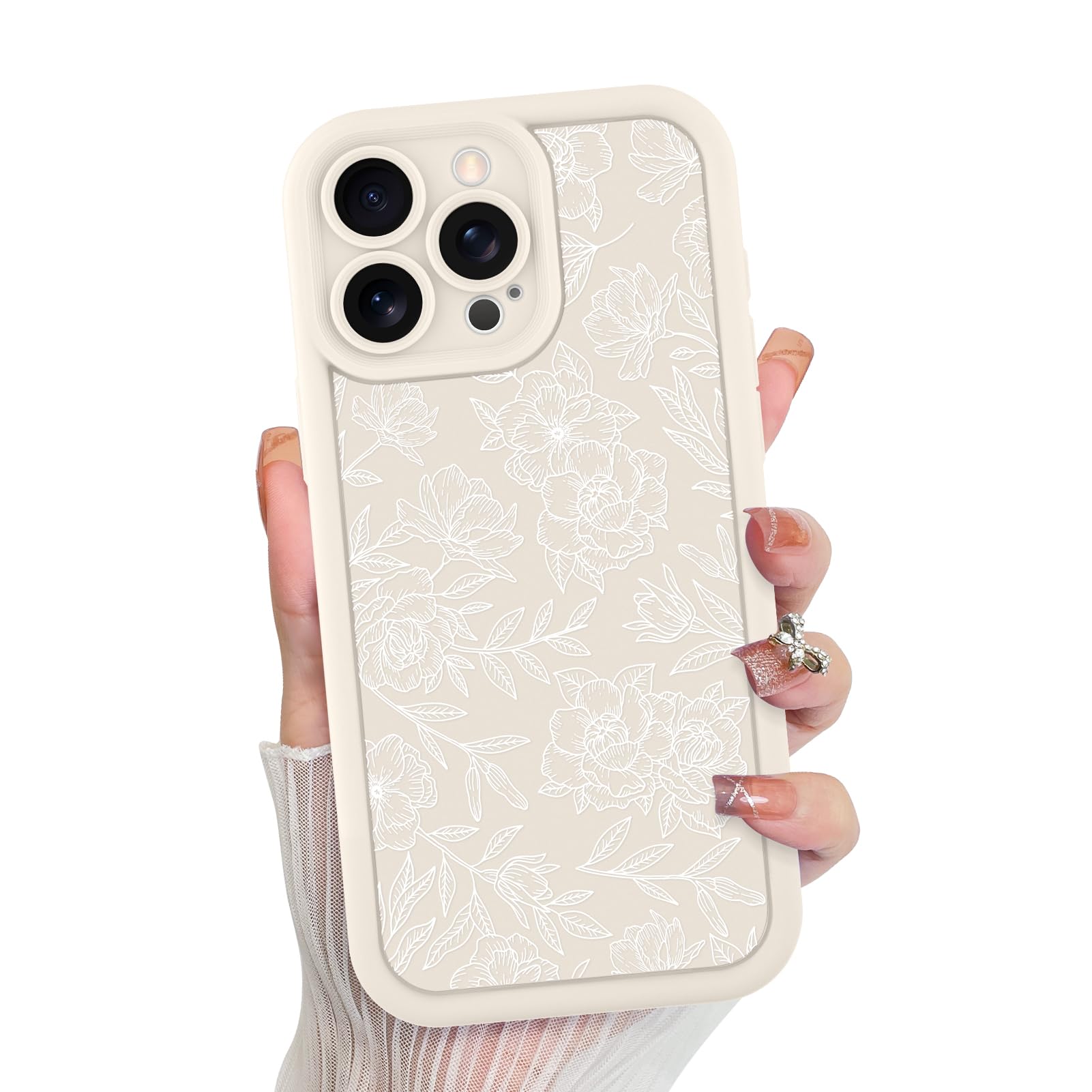 Foto 2 pulgar | Funda De Teléfono Mzelq Para Iphone 15 Pro Max De Silicona Con Estampado Floral Blanco - Venta Internacional.