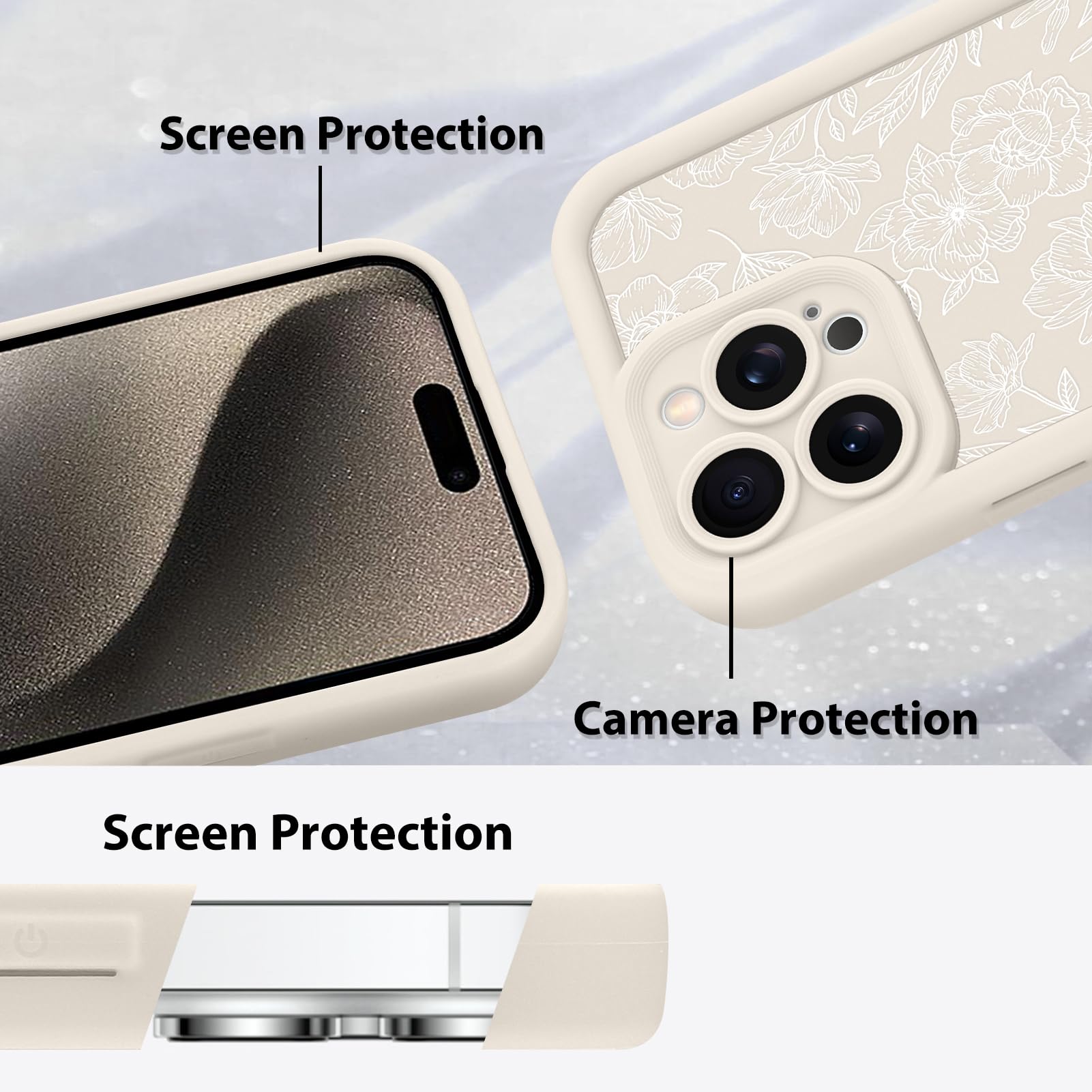 Foto 5 pulgar | Funda De Teléfono Mzelq Para Iphone 15 Pro Max De Silicona Con Estampado Floral Blanco - Venta Internacional.