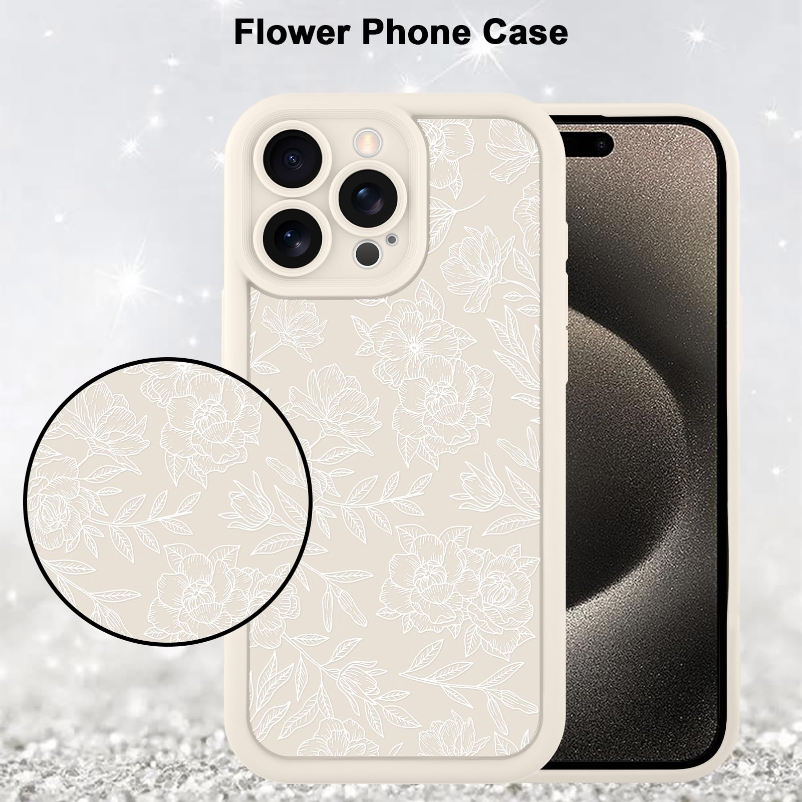 Foto 6 pulgar | Funda De Teléfono Mzelq Para Iphone 15 Pro Max De Silicona Con Estampado Floral Blanco - Venta Internacional.