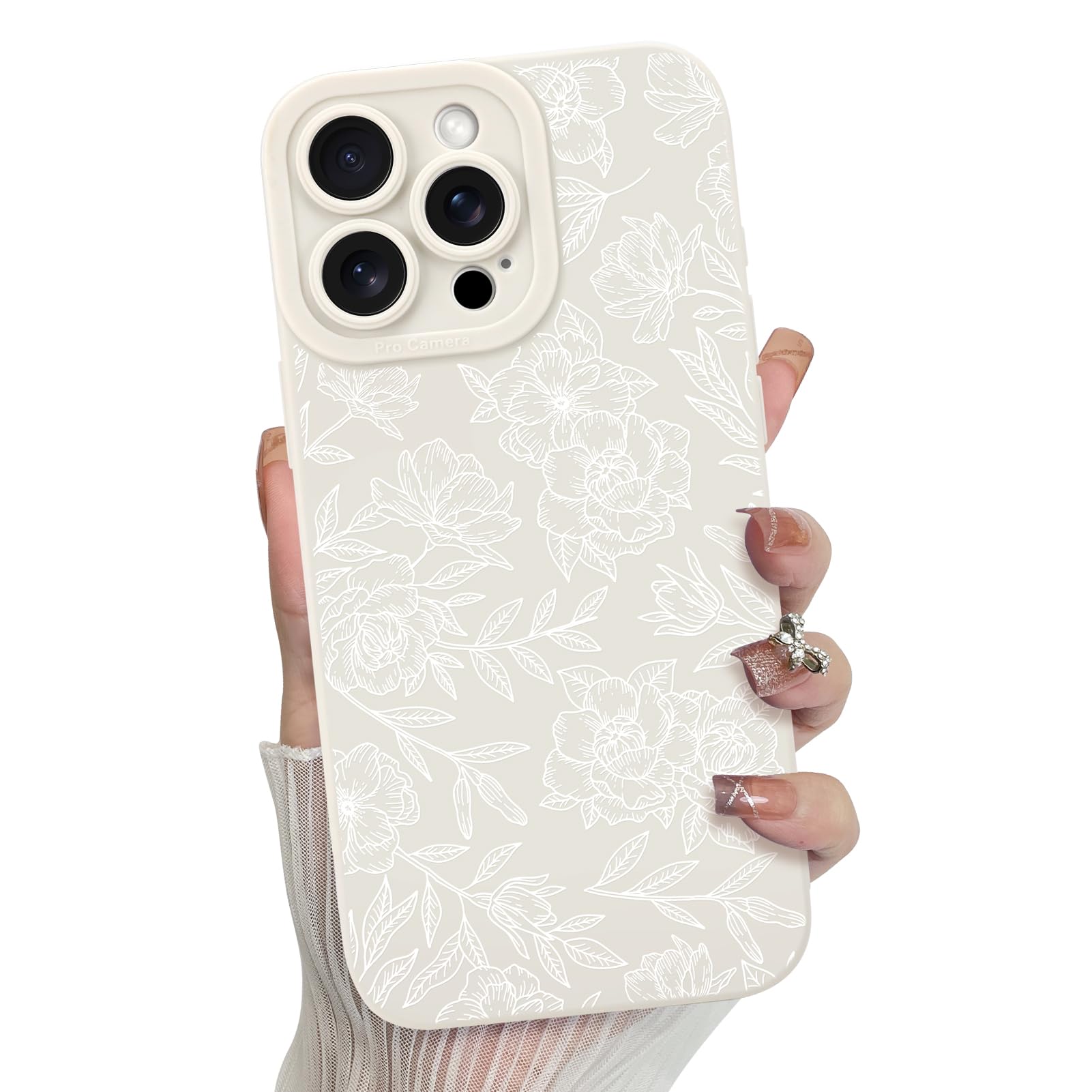 Foto 2 pulgar | Funda De Teléfono Mzelq Para Iphone 15 Pro Max De Silicona Con Estampado Floral Blanco - Venta Internacional.