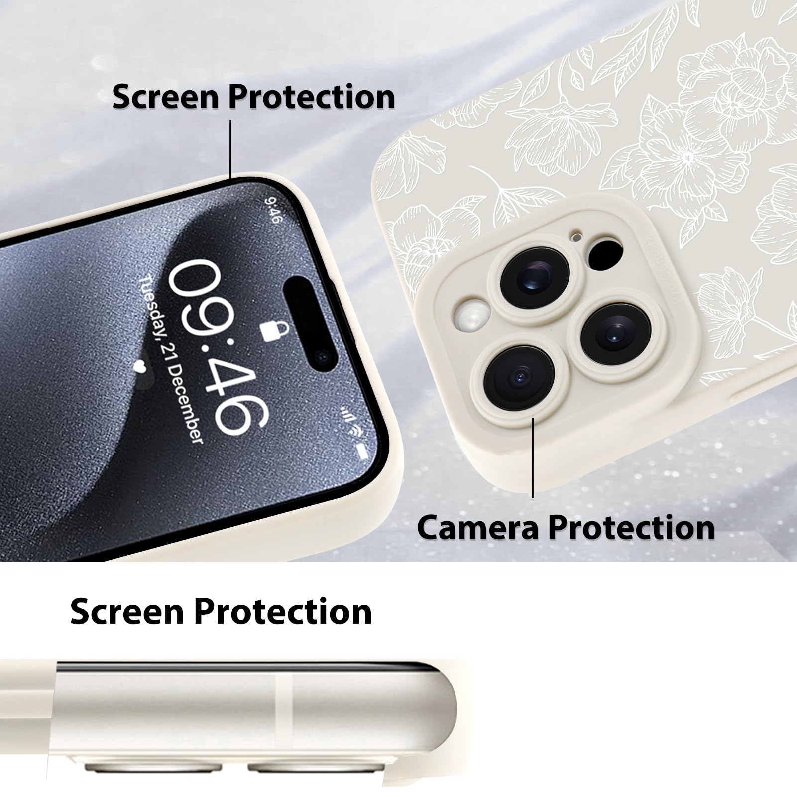Foto 5 pulgar | Funda De Teléfono Mzelq Para Iphone 15 Pro Max De Silicona Con Estampado Floral Blanco - Venta Internacional.