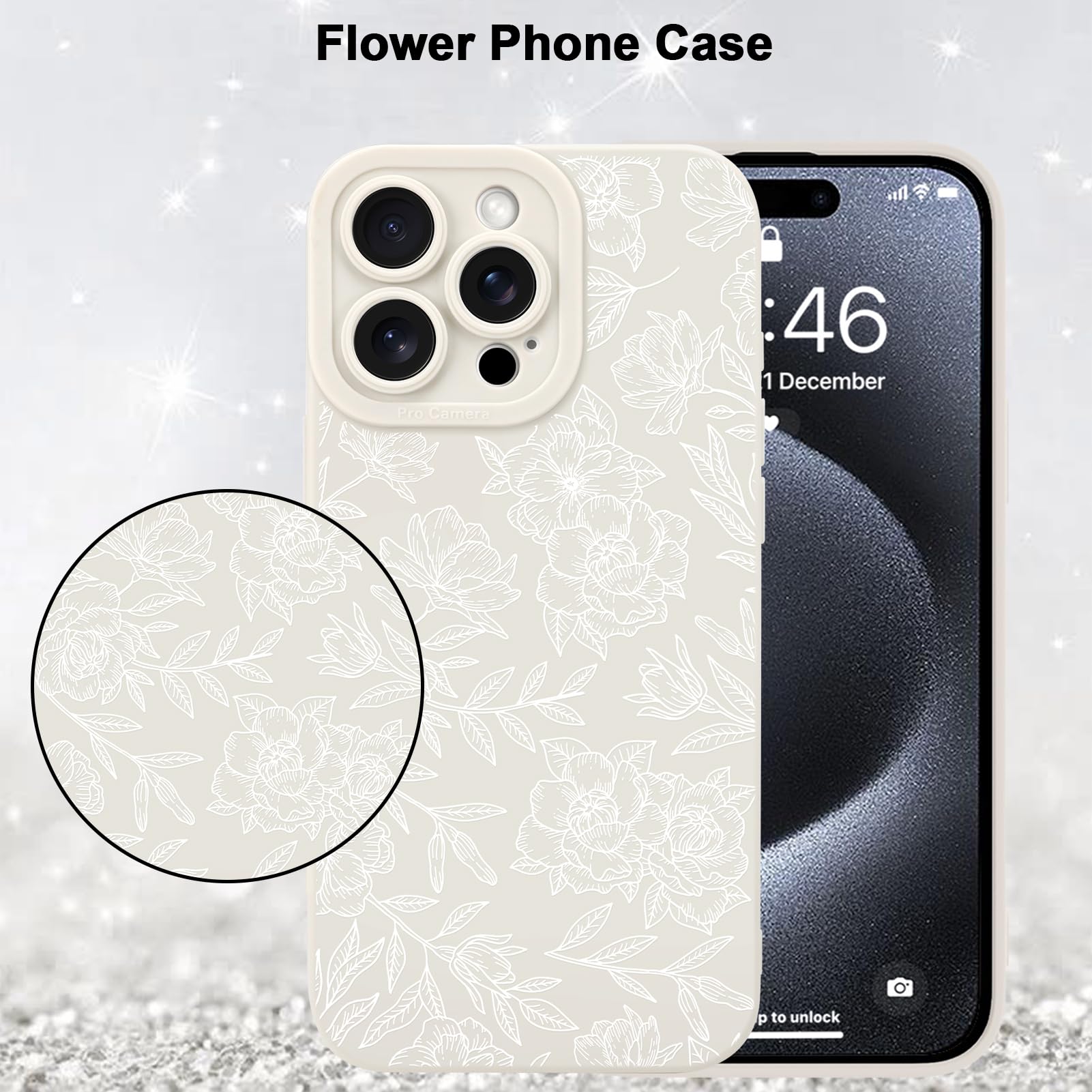 Foto 6 pulgar | Funda De Teléfono Mzelq Para Iphone 15 Pro Max De Silicona Con Estampado Floral Blanco - Venta Internacional.