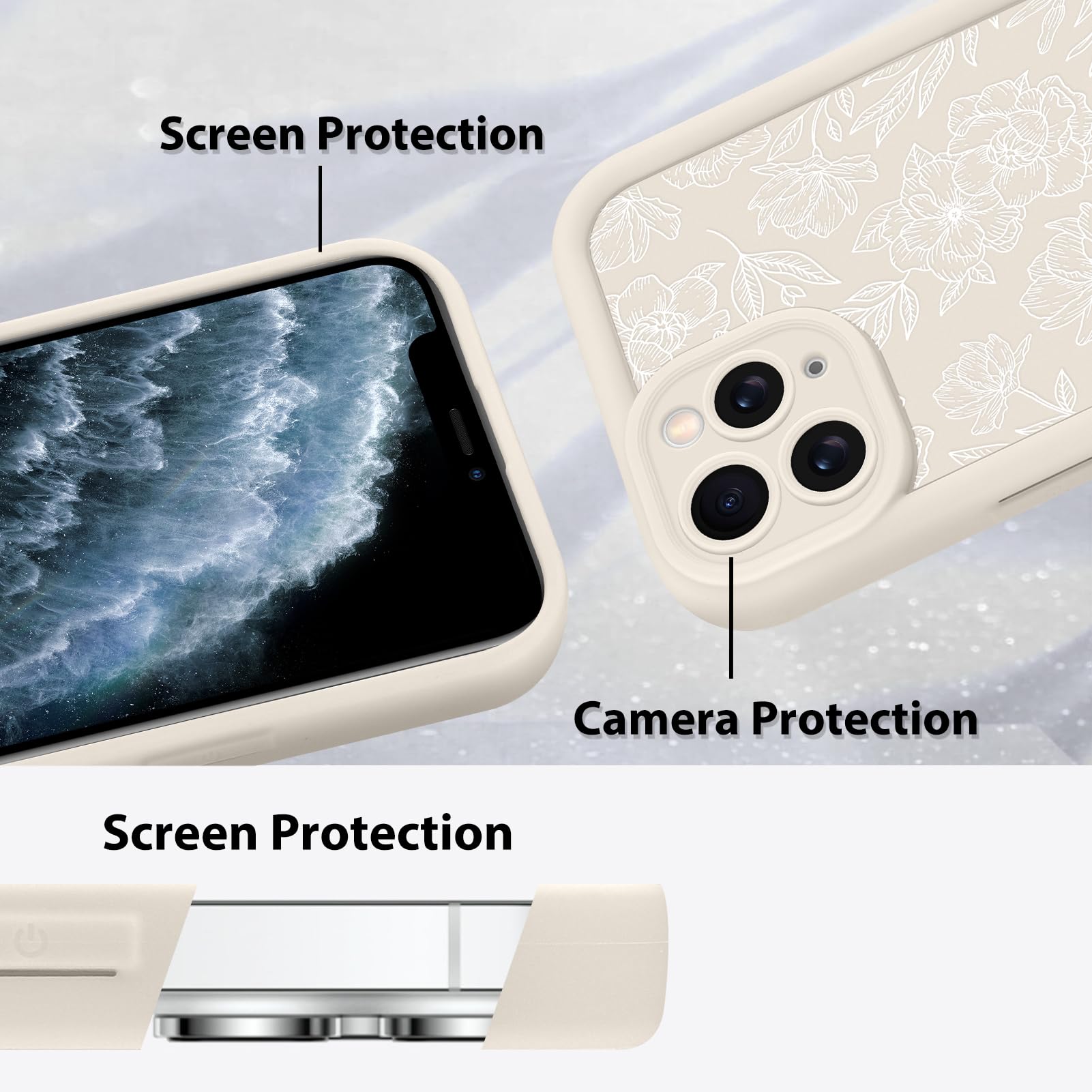 Foto 5 pulgar | Funda De Teléfono Mzelq Para Iphone 11 Pro Max De Silicona Con Estampado Floral Blanco - Venta Internacional.