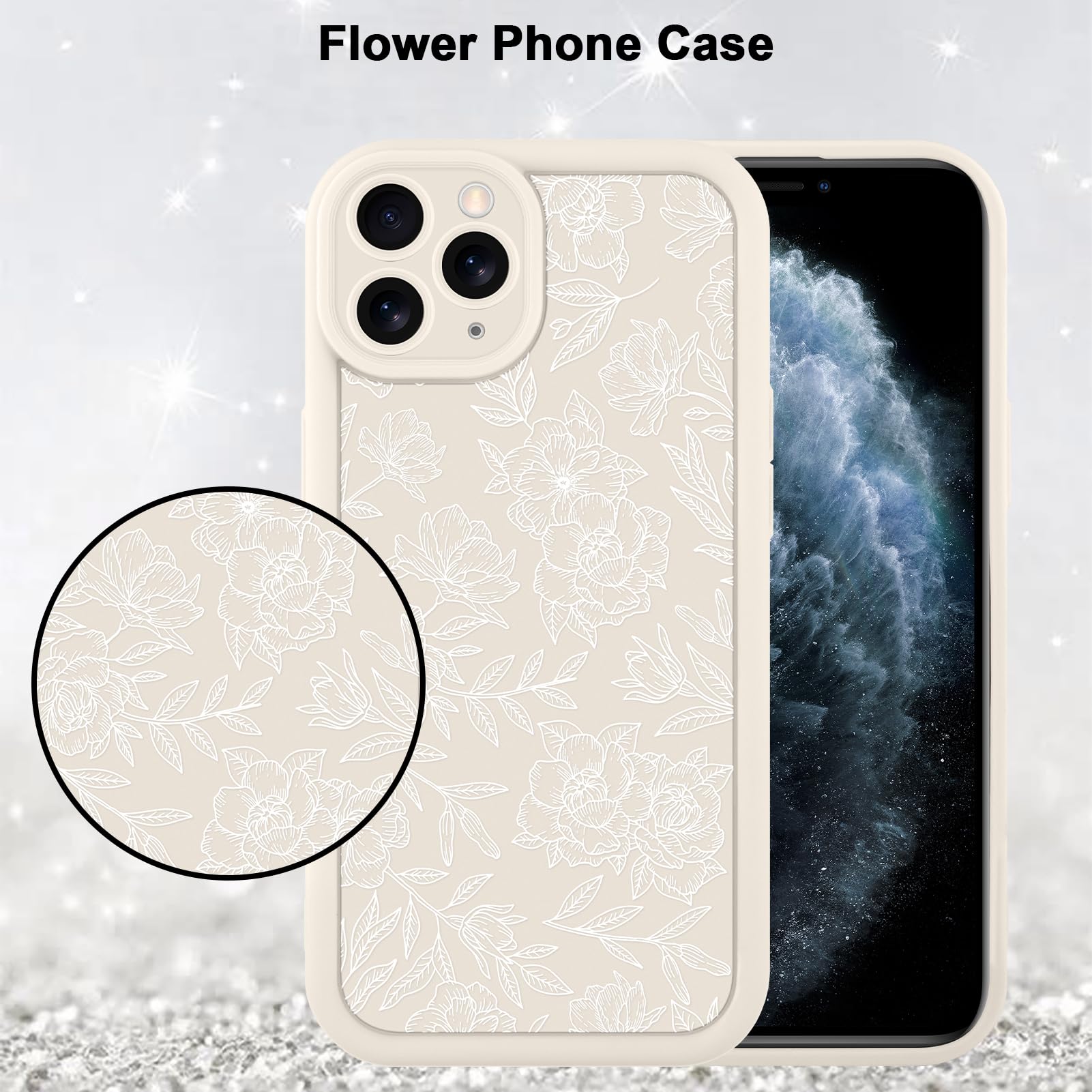 Foto 6 pulgar | Funda De Teléfono Mzelq Para Iphone 11 Pro Max De Silicona Con Estampado Floral Blanco - Venta Internacional.