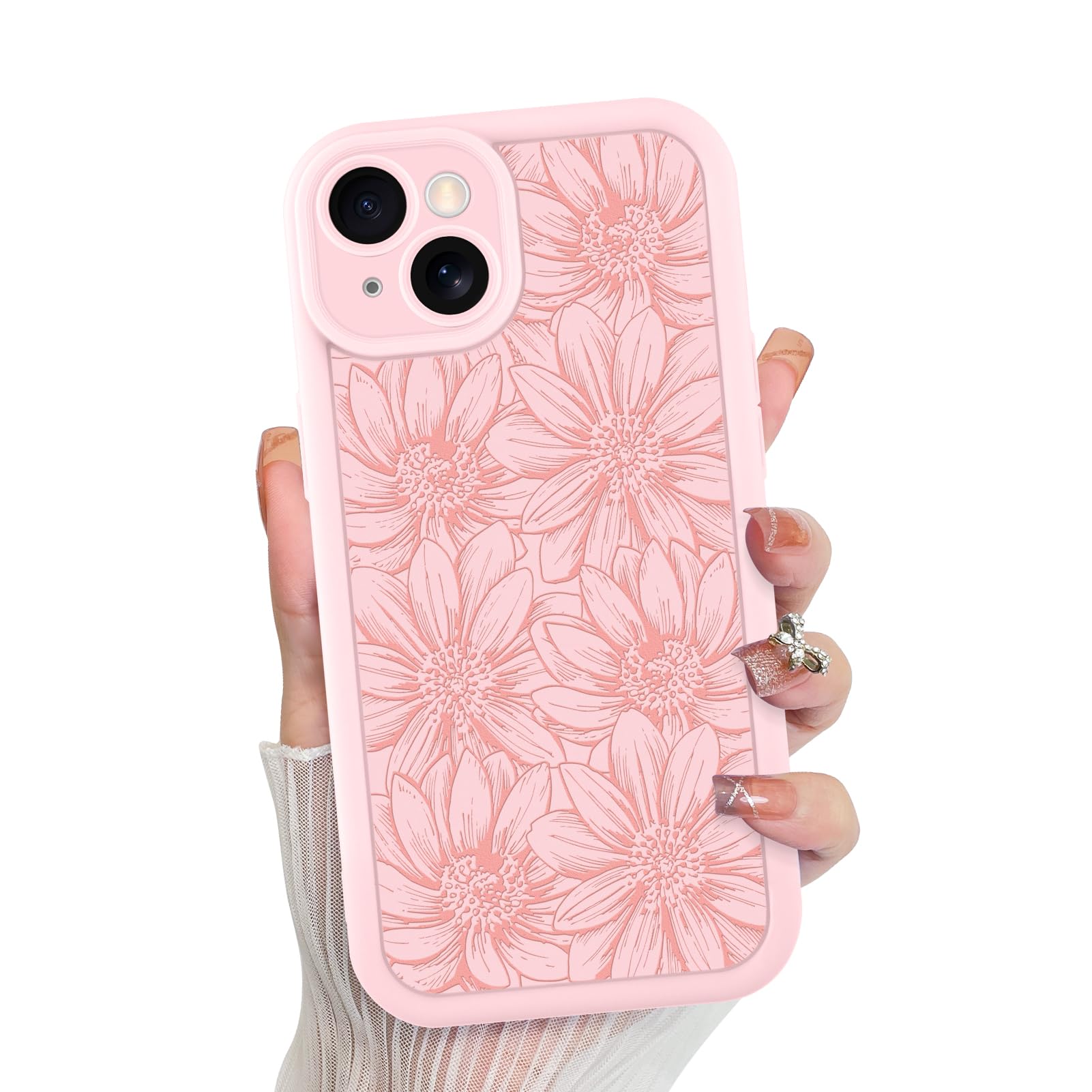 Foto 2 pulgar | Funda De Teléfono Mzelq Para Iphone 15 De Silicona, Color Rosa Girasol - Venta Internacional.