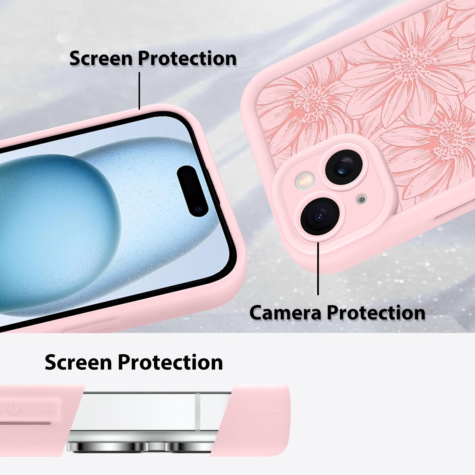 Foto 4 | Funda De Teléfono Mzelq Para Iphone 15 De Silicona, Color Rosa Girasol - Venta Internacional.