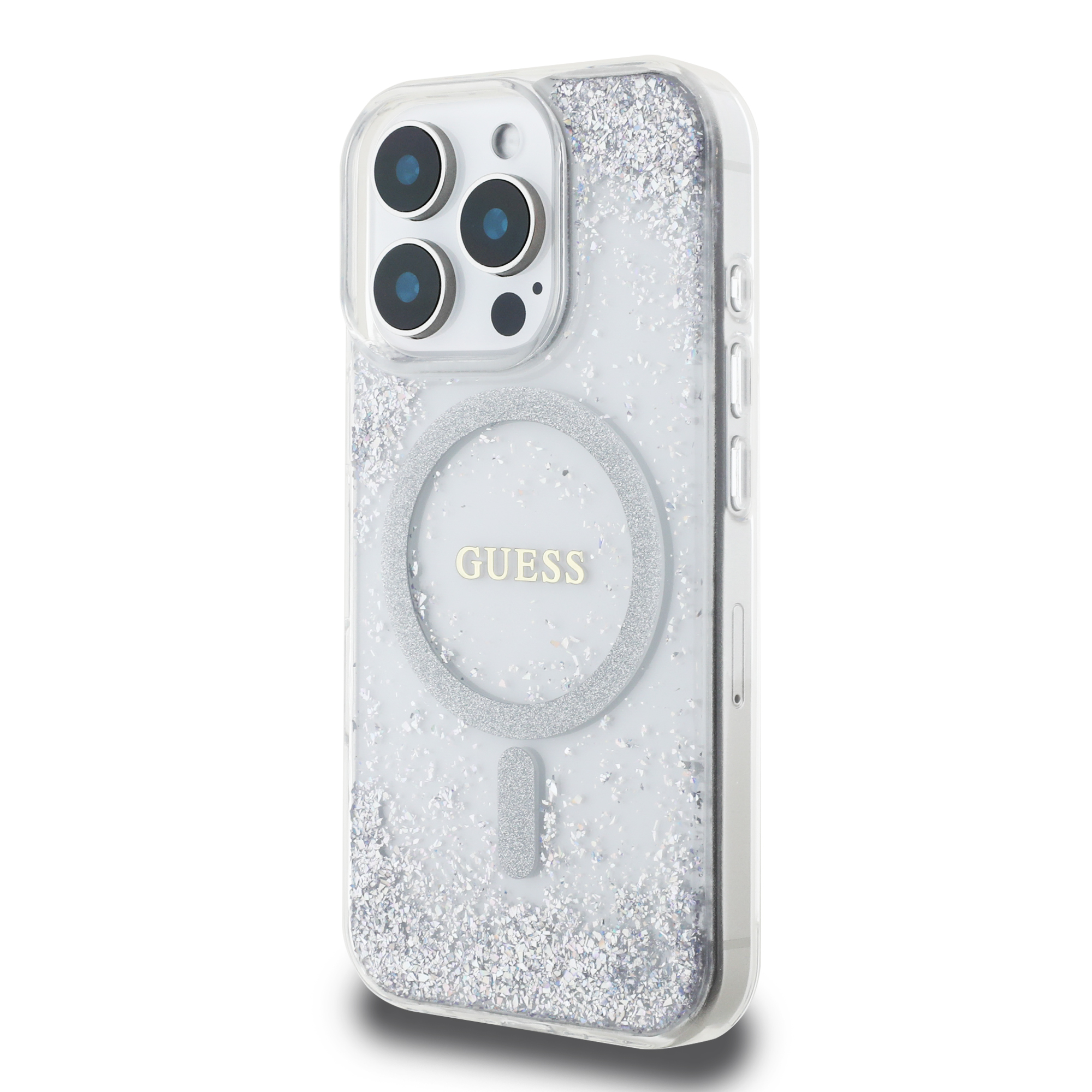 Foto 2 | Funda Original Guess Brillantina Magsafe Para Iphone 16 Pro Max - Plata