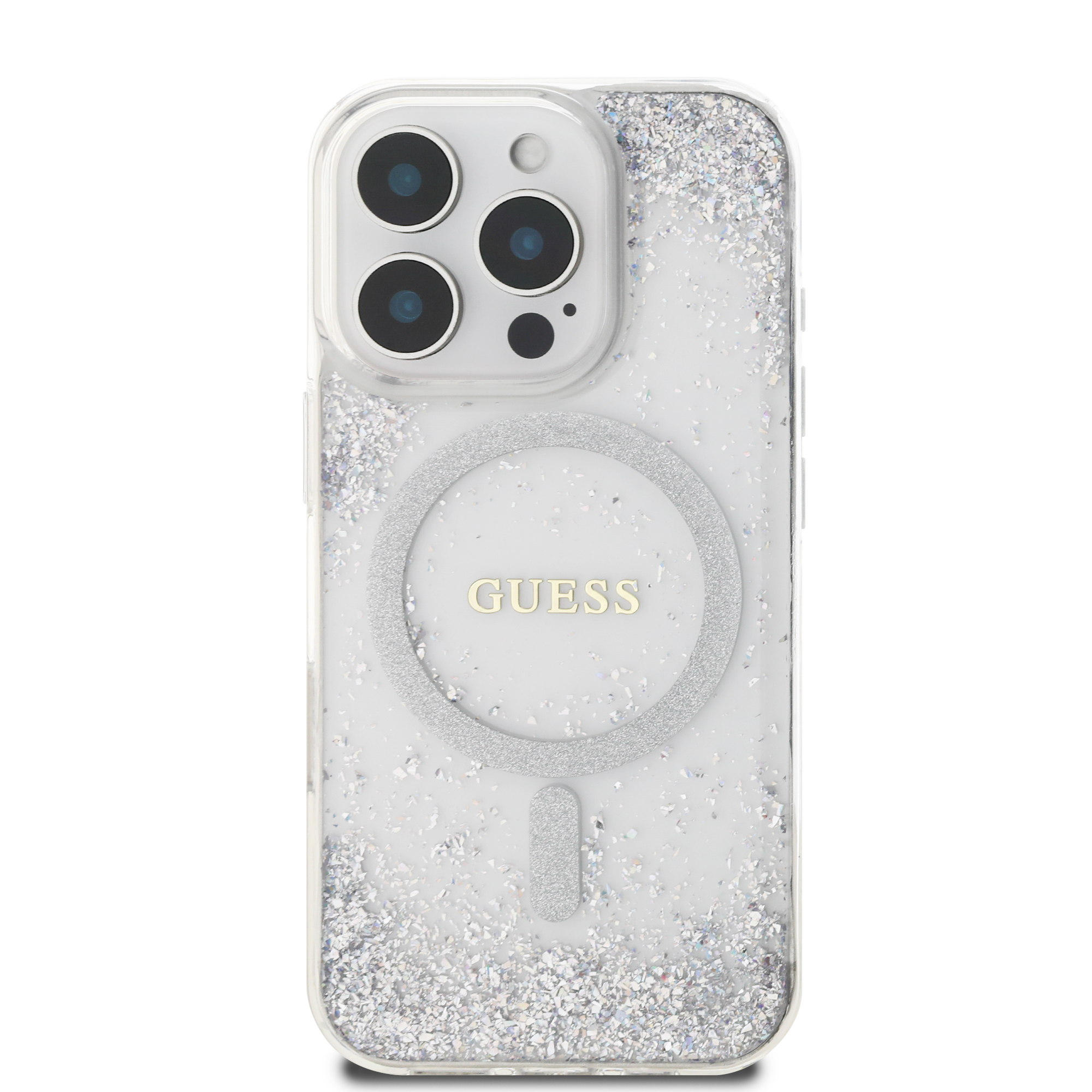 Foto 4 pulgar | Funda Original Guess Brillantina Magsafe Para Iphone 16 Pro Max - Plata