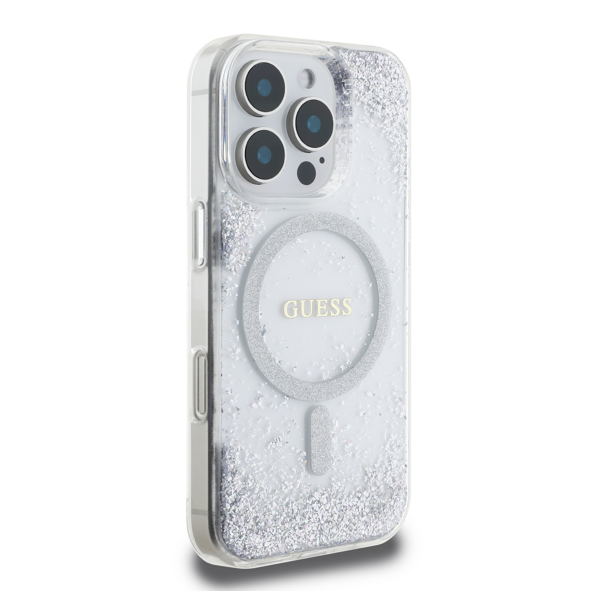 Foto 5 pulgar | Funda Original Guess Brillantina Magsafe Para Iphone 16 Pro Max - Plata