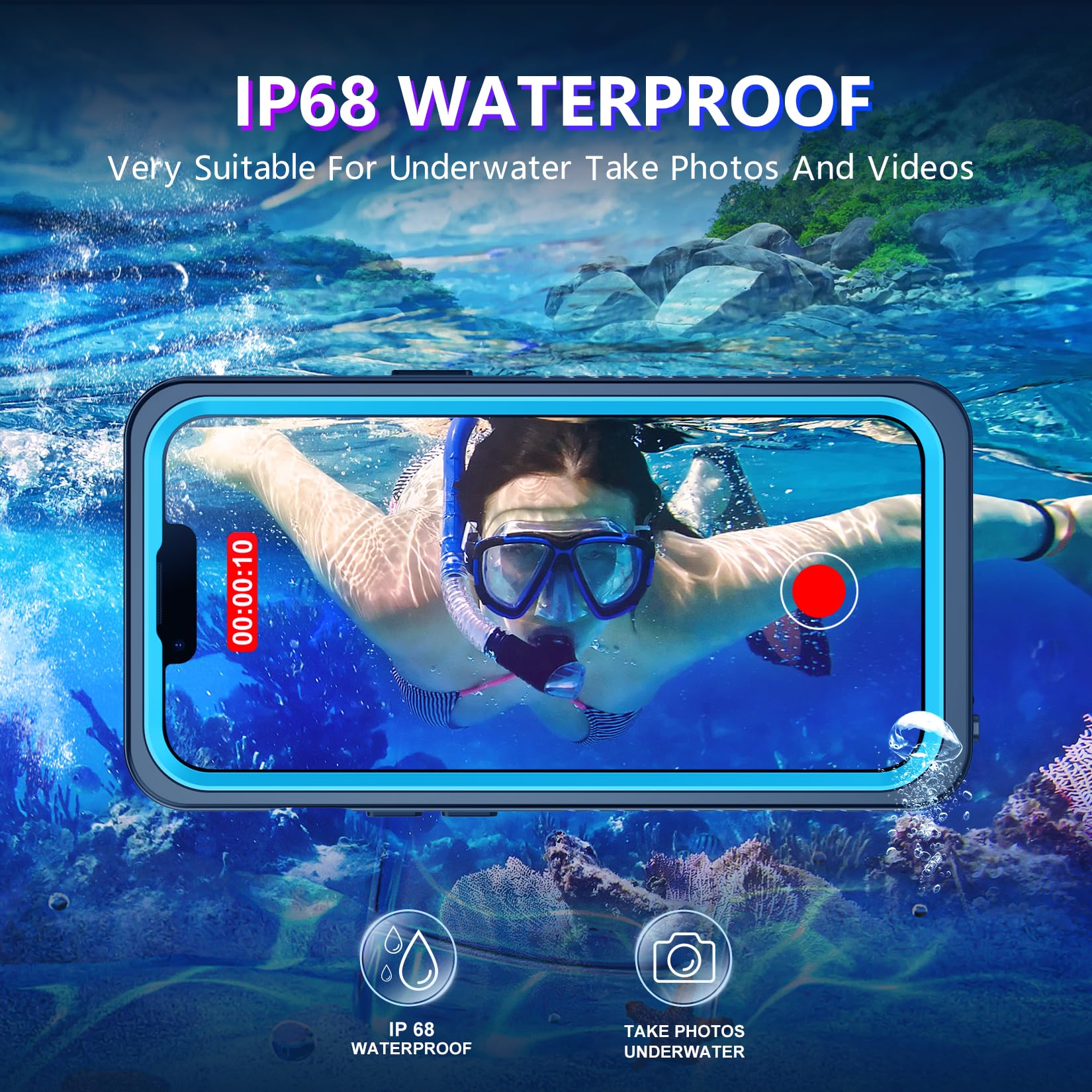 Foto 3 pulgar | Funda Impermeable Temdan Compatible Con Iphone 13 De 6.1 Pulgadas, Color Azul - Venta Internacional.