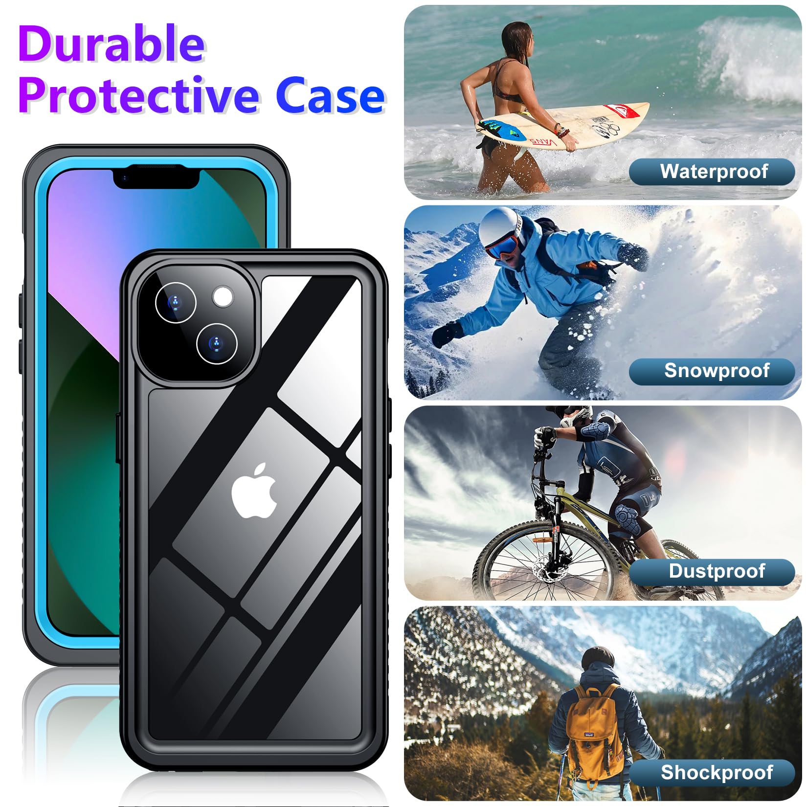 Foto 6 pulgar | Funda Impermeable Temdan Compatible Con Iphone 13 De 6.1 Pulgadas, Color Azul - Venta Internacional.