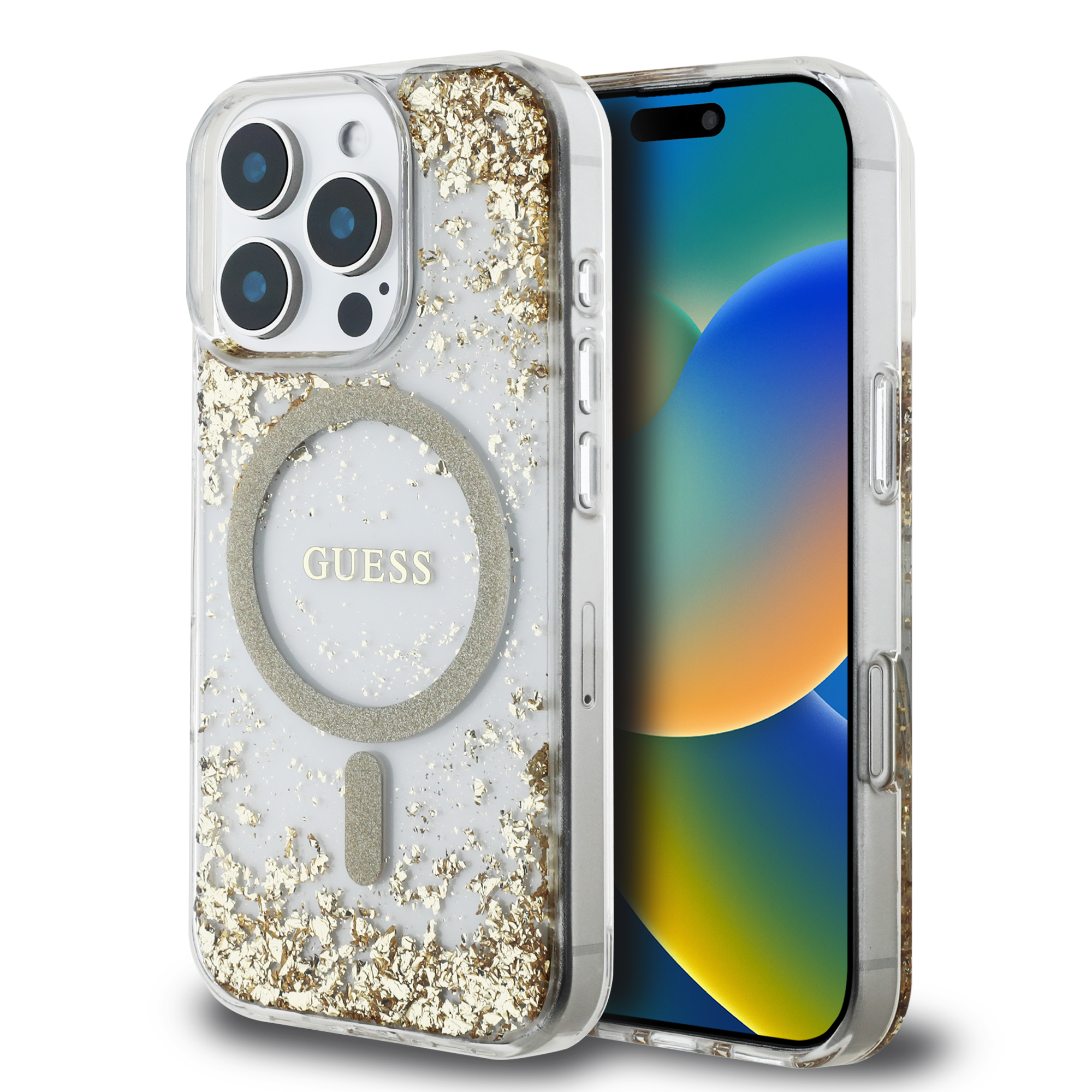 Foto 2 pulgar | Funda Original Guess Brillantina Magsafe Para Iphone 16 Pro - Dorado