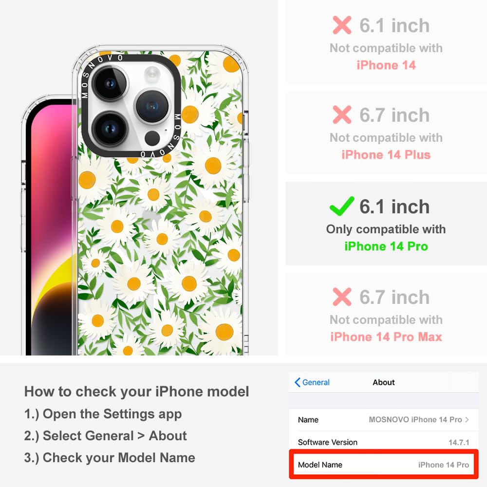 Foto 3 pulgar | Funda Para Teléfono Mosnovo Compatible Con Iphone 14 Pro, Diseño De Margaritas - Venta Internacional.