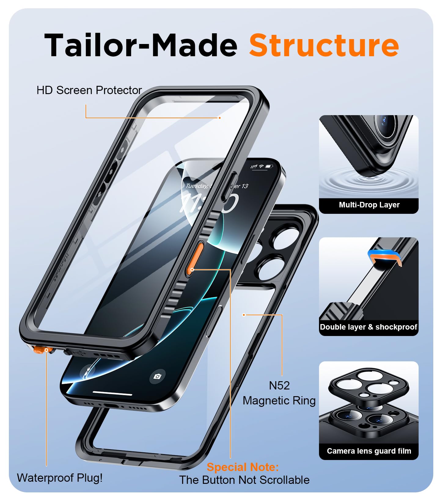 Foto 6 pulgar | Funda De Teléfono Temdan Para Iphone 16 Pro A Prueba De Agua Ip68 De 6,3 Pulgadas - Venta Internacional.