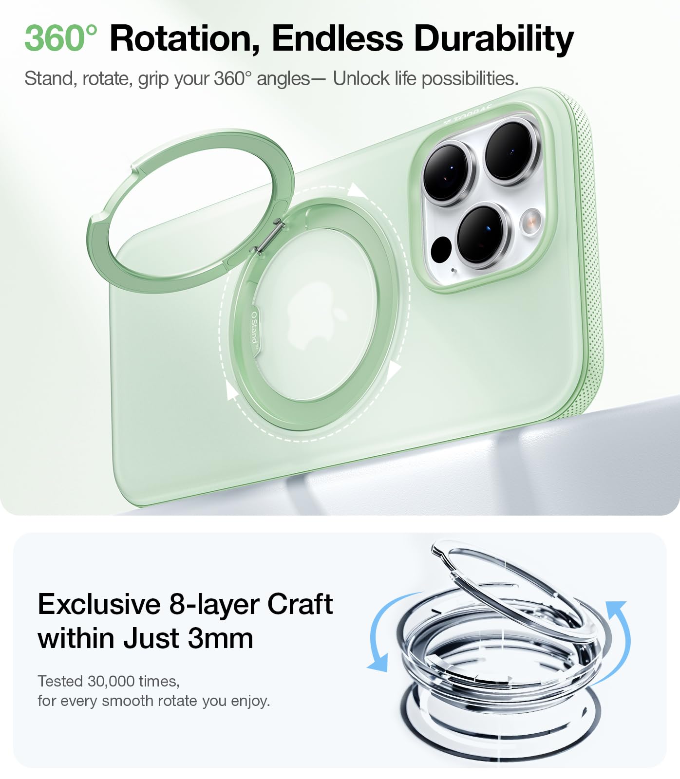 Foto 3 pulgar | Funda De Teléfono Torras 360° Ostand Fitness Para Iphone 16 Pro Mint - Venta Internacional.