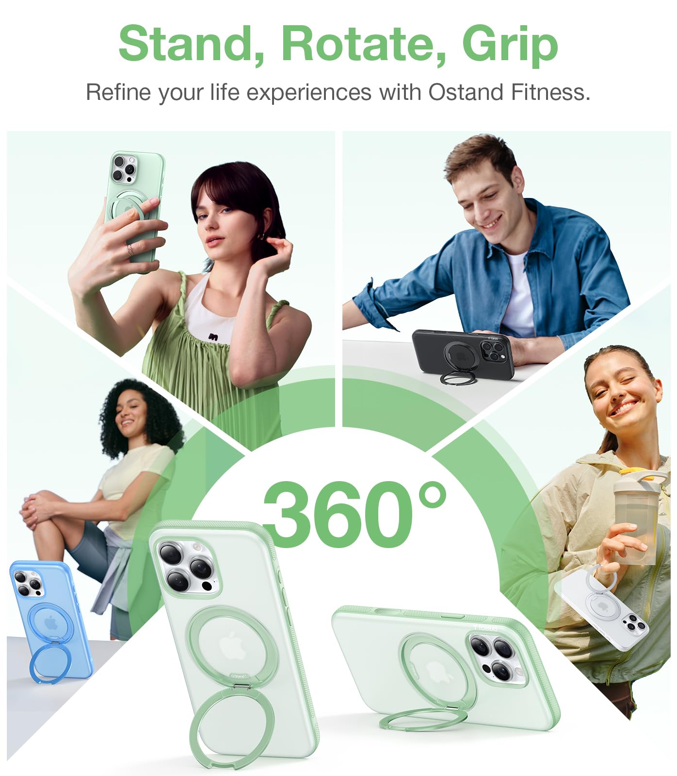 Foto 4 pulgar | Funda De Teléfono Torras 360° Ostand Fitness Para Iphone 16 Pro Mint - Venta Internacional.