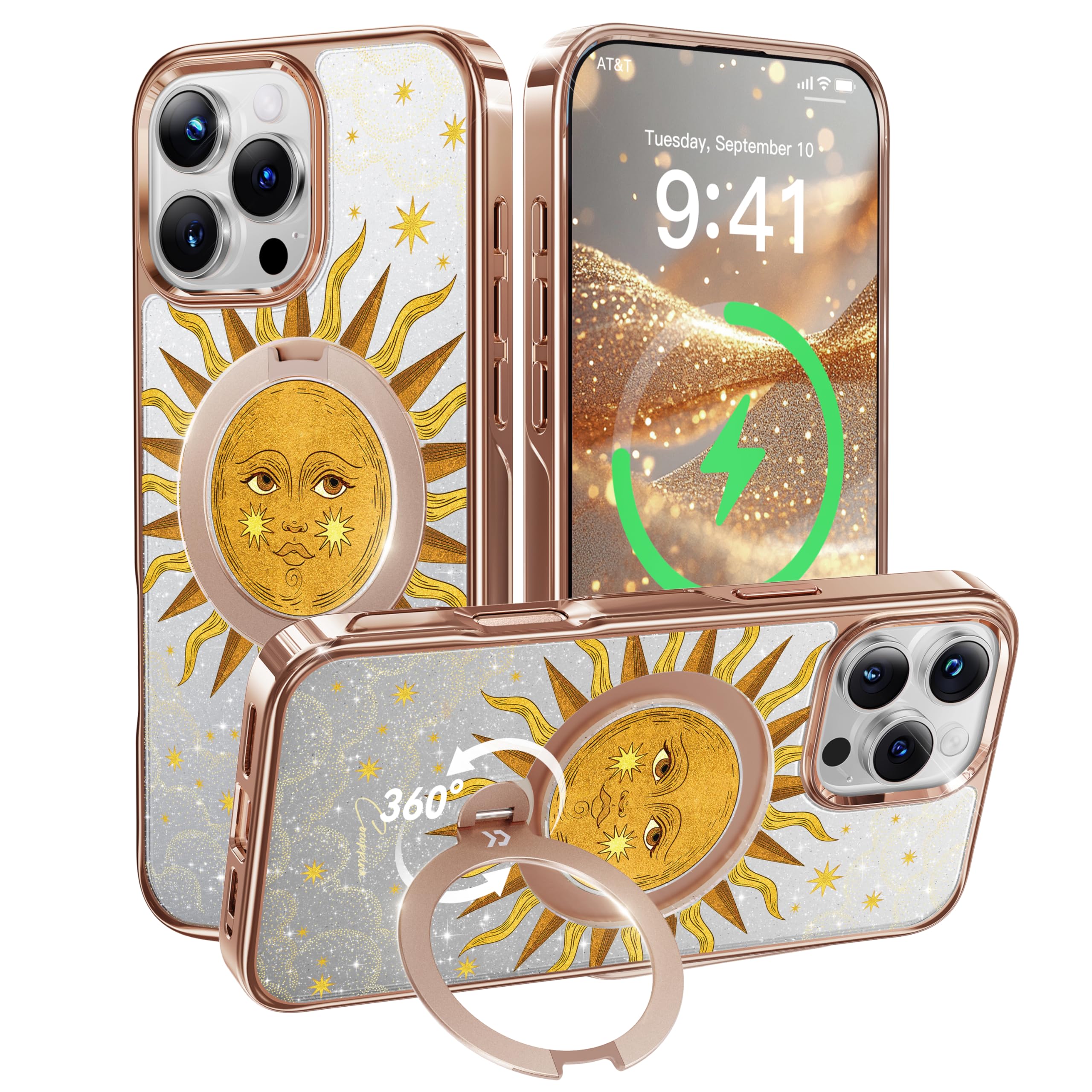 Foto 2 pulgar | Funda Para Teléfono Casekoo The Cocorrina Sun Tarot Glitter Para Iphone 15 Pro Max Con Soporte - Venta Internacional.
