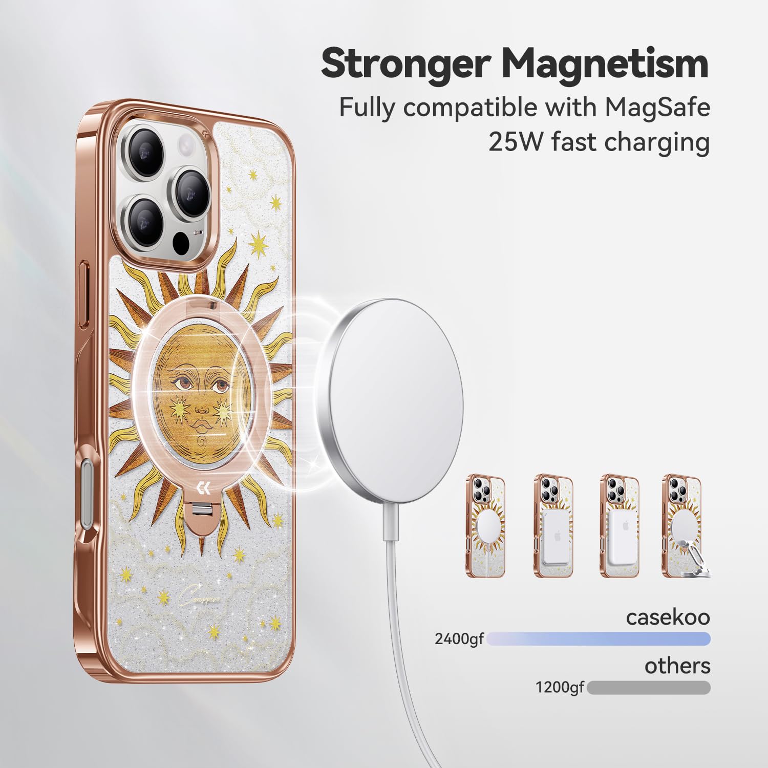 Foto 6 pulgar | Funda Para Teléfono Casekoo The Cocorrina Sun Tarot Glitter Para Iphone 15 Pro Max Con Soporte - Venta Internacional.
