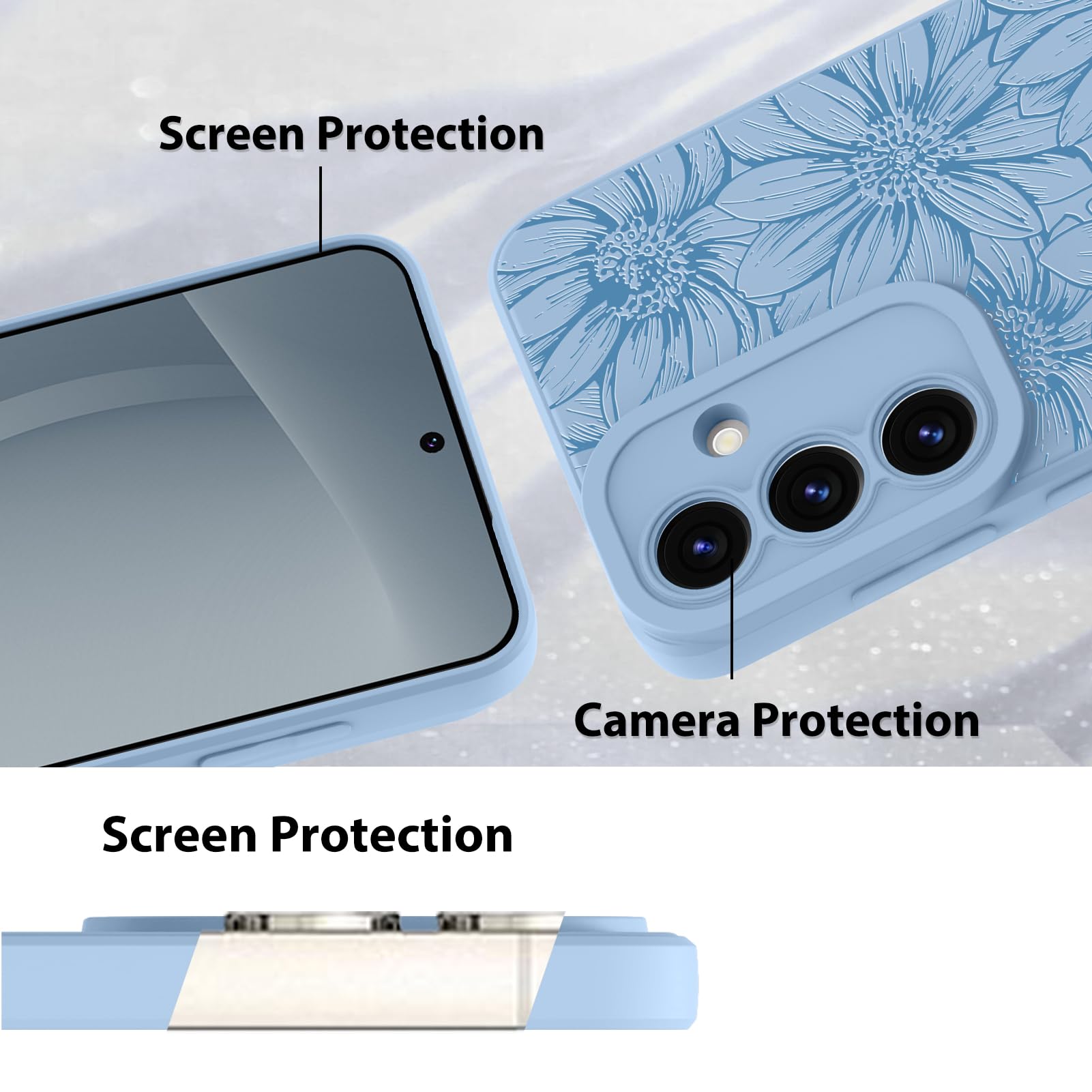 Foto 5 pulgar | Funda De Silicona Mzelq Con Estampado Floral Azul Para Samsung Galaxy S25 Plus - Venta Internacional.