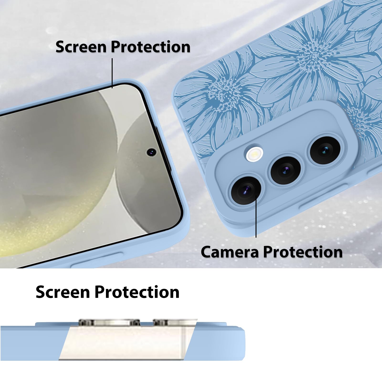Foto 5 pulgar | Funda De Silicona Mzelq Con Estampado Floral Azul Para Samsung Galaxy S24 Plus - Venta Internacional.