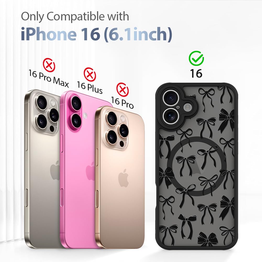 Foto 7 pulgar | Funda De Teléfono Aigomara Para Iphone 16 Con Lazo Negro Magsafe - Venta Internacional.
