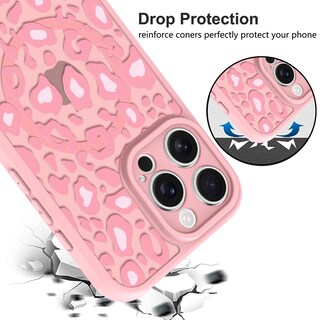 Foto 4 | Funda Para Iphone 16 Pro Kanghar Con Estampado De Leopardo Rosa Y Magsafe - Venta Internacional.