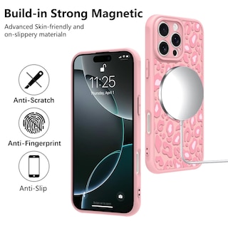 Foto 5 | Funda Para Iphone 16 Pro Kanghar Con Estampado De Leopardo Rosa Y Magsafe - Venta Internacional.