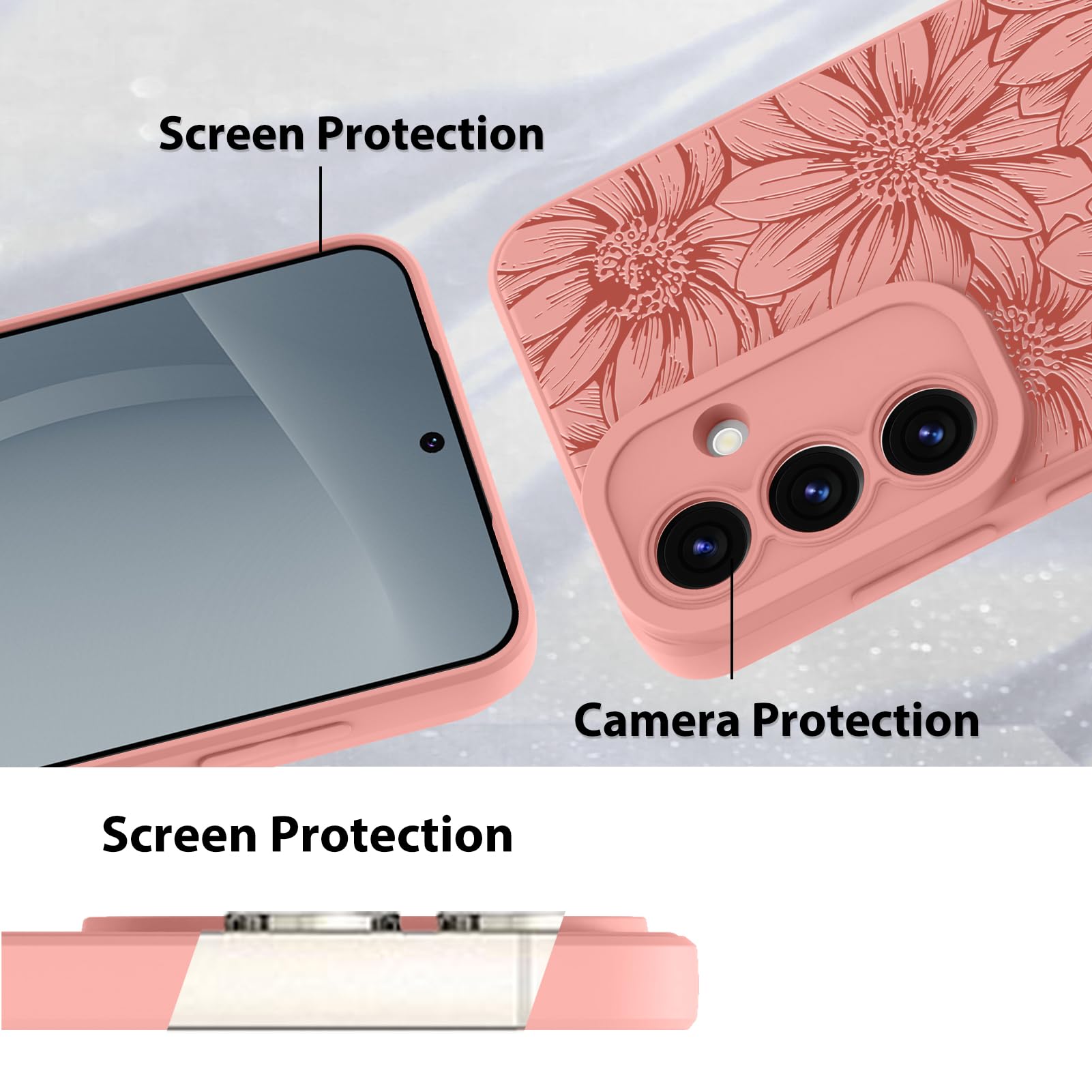 Foto 5 pulgar | Funda De Silicona Mzelq Con Estampado Floral Rosa Para Samsung Galaxy S25 - Venta Internacional.