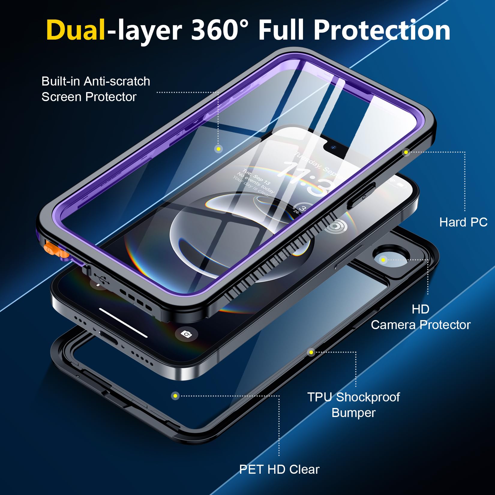 Foto 7 pulgar | Funda De Teléfono Spidercase Para Iphone 16e, Impermeable, Morado/transparente - Venta Internacional.