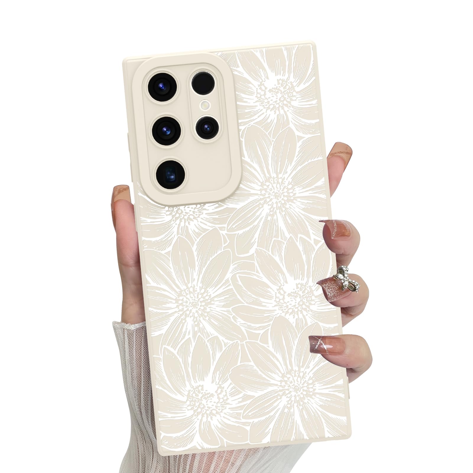 Foto 2 pulgar | Funda De Silicona Mzelq Con Estampado Floral Blanco Para Samsung Galaxy S23 Ultra - Venta Internacional.
