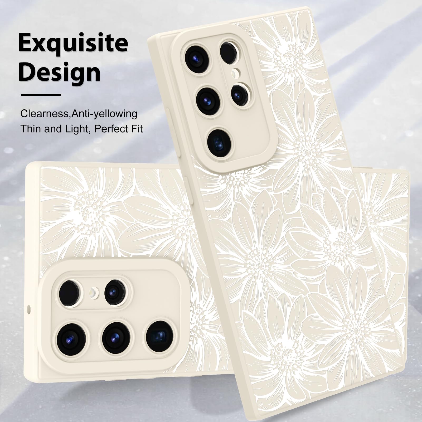 Foto 4 pulgar | Funda De Silicona Mzelq Con Estampado Floral Blanco Para Samsung Galaxy S23 Ultra - Venta Internacional.