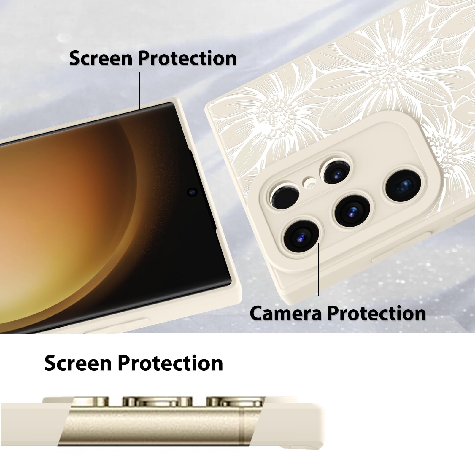 Foto 5 pulgar | Funda De Silicona Mzelq Con Estampado Floral Blanco Para Samsung Galaxy S23 Ultra - Venta Internacional.