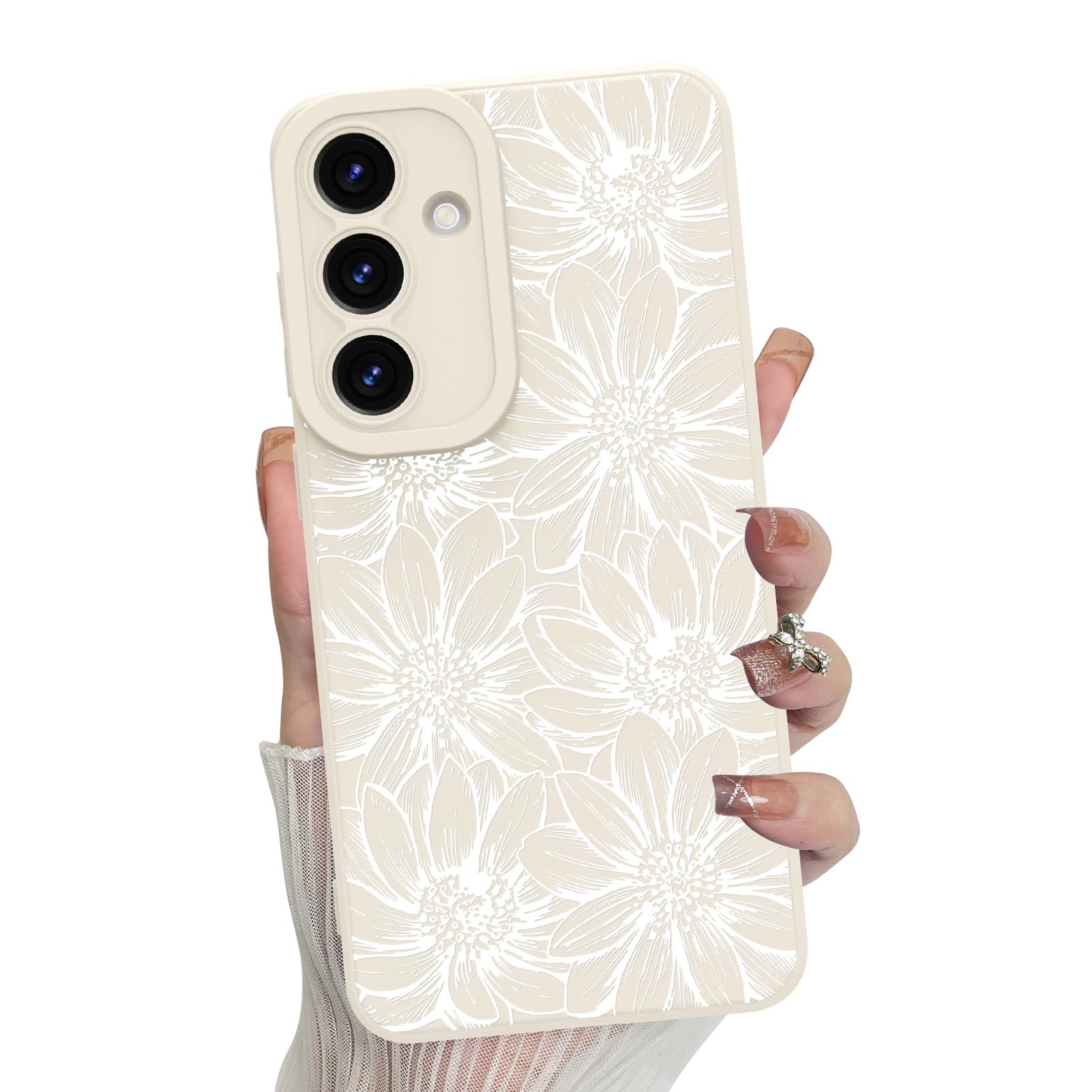 Foto 2 pulgar | Funda De Teléfono Mzelq De Silicona Blanca Con Estampado Floral Para Samsung Galaxy S25 - Venta Internacional.