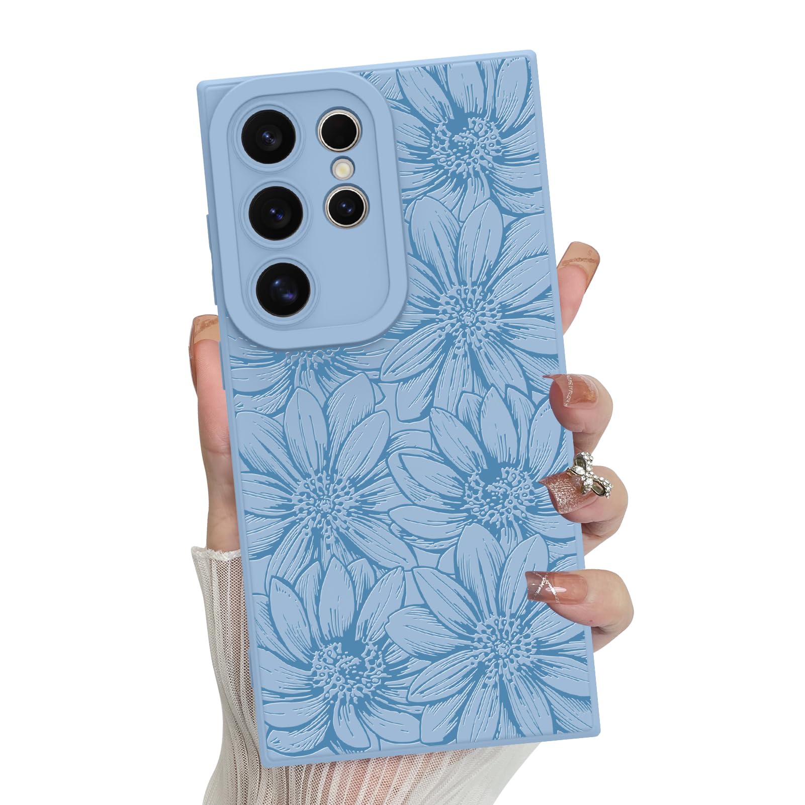 Foto 2 pulgar | Funda De Silicona Mzelq Con Estampado Floral Azul Para Samsung Galaxy S24 Ultra - Venta Internacional.