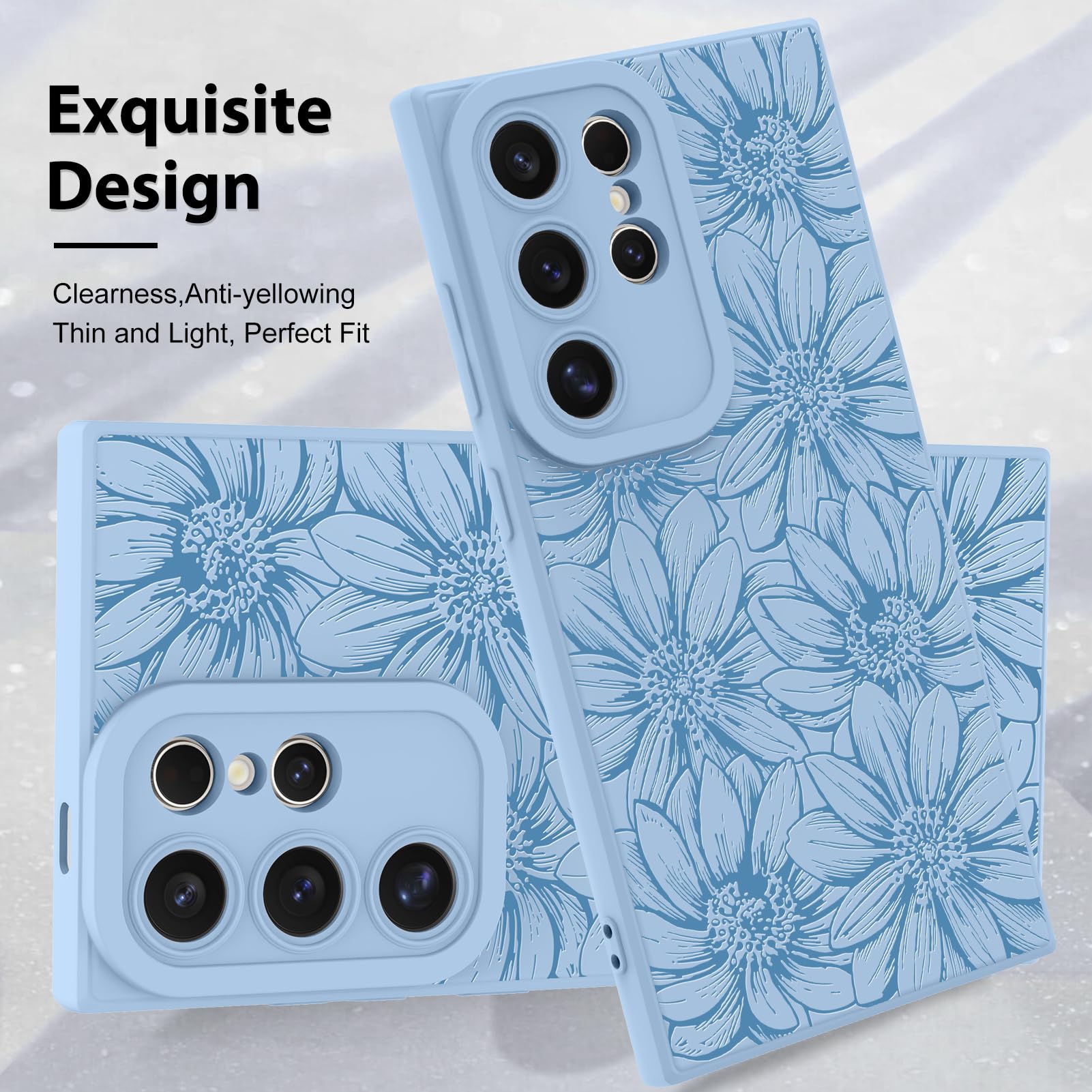 Foto 4 pulgar | Funda De Silicona Mzelq Con Estampado Floral Azul Para Samsung Galaxy S24 Ultra - Venta Internacional.