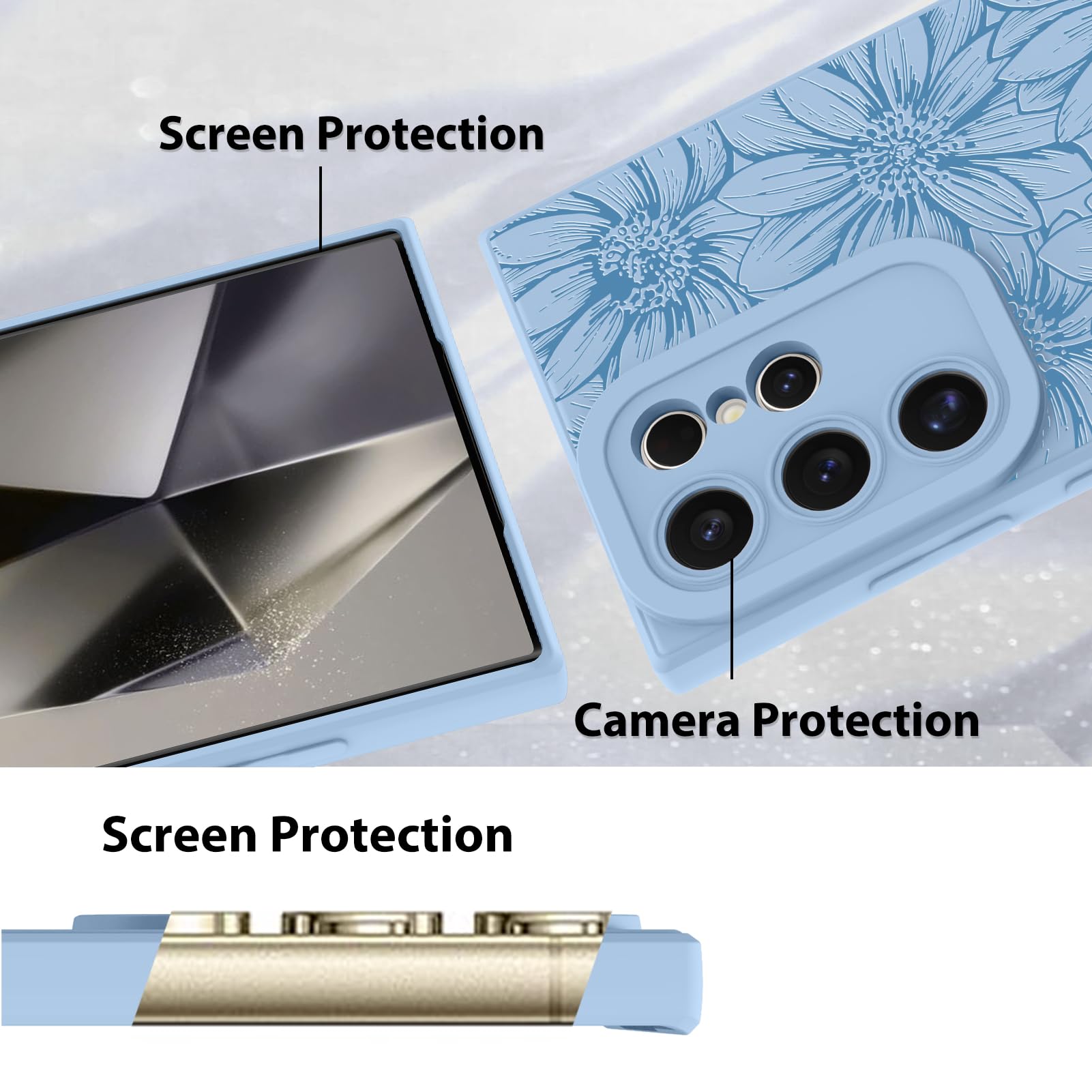 Foto 4 | Funda De Silicona Mzelq Con Estampado Floral Azul Para Samsung Galaxy S24 Ultra - Venta Internacional.