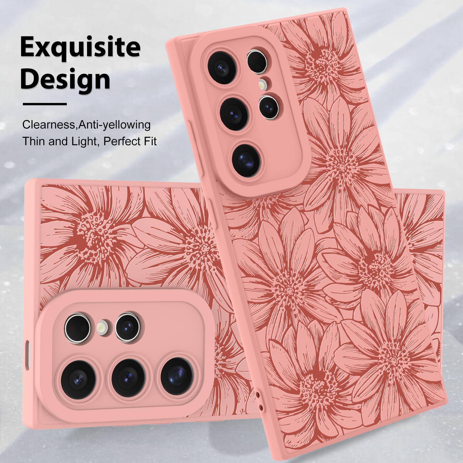 Foto 3 | Funda De Teléfono Mzelq De Silicona Con Estampado Floral Rosa Intenso Para Samsung S24 Ultra - Venta Internacional.