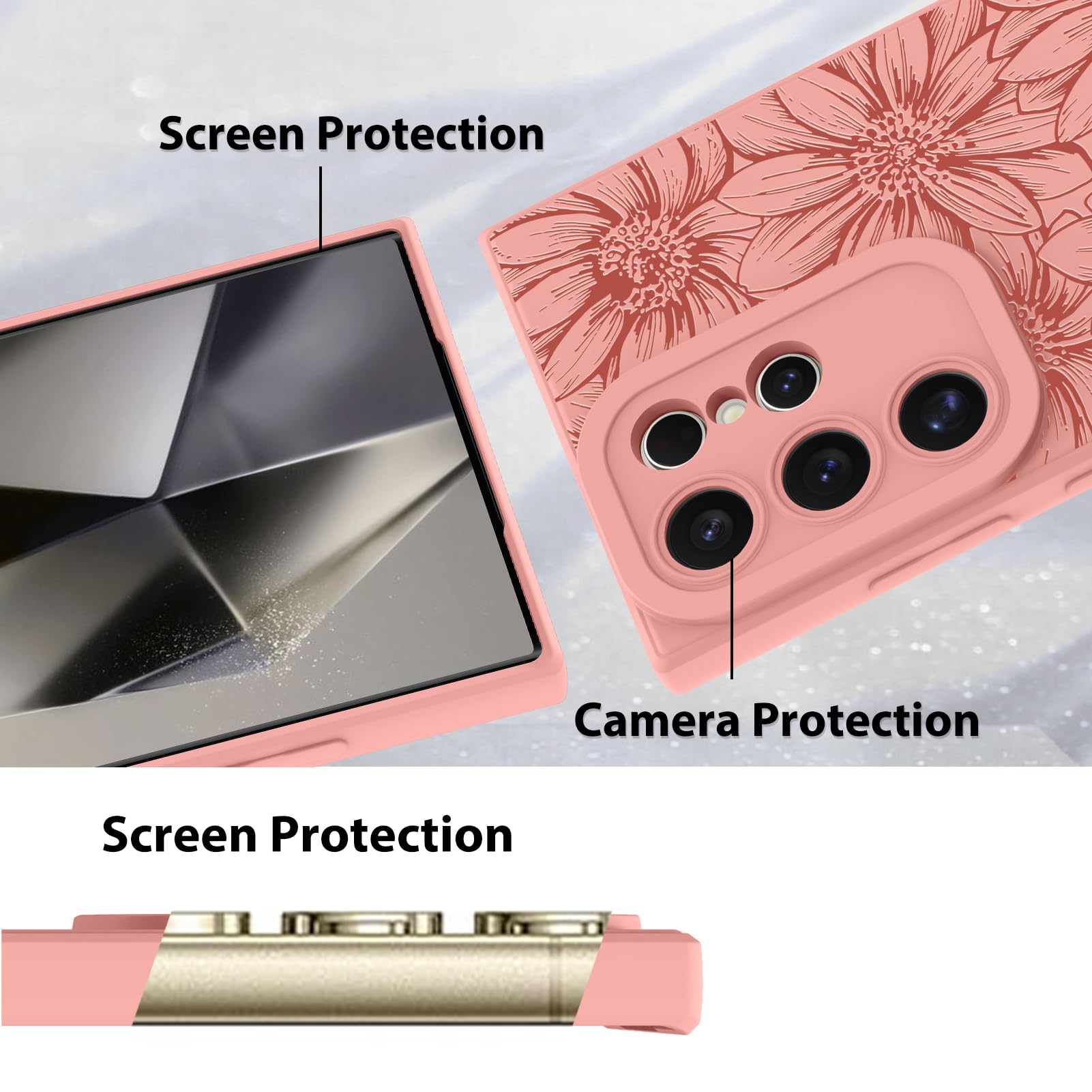 Foto 5 pulgar | Funda De Teléfono Mzelq De Silicona Con Estampado Floral Rosa Intenso Para Samsung S24 Ultra - Venta Internacional.