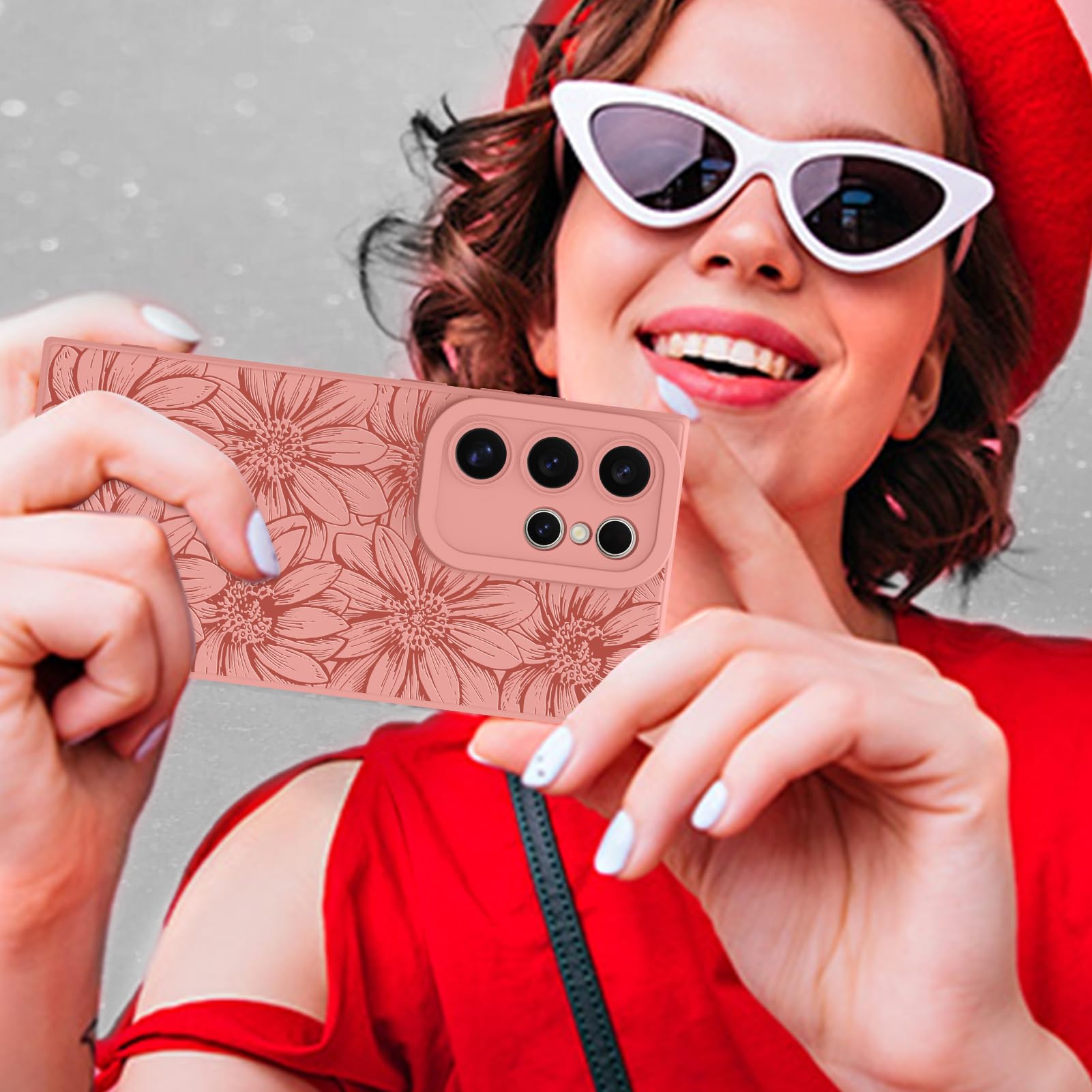 Foto 7 pulgar | Funda De Teléfono Mzelq De Silicona Con Estampado Floral Rosa Intenso Para Samsung S24 Ultra - Venta Internacional.