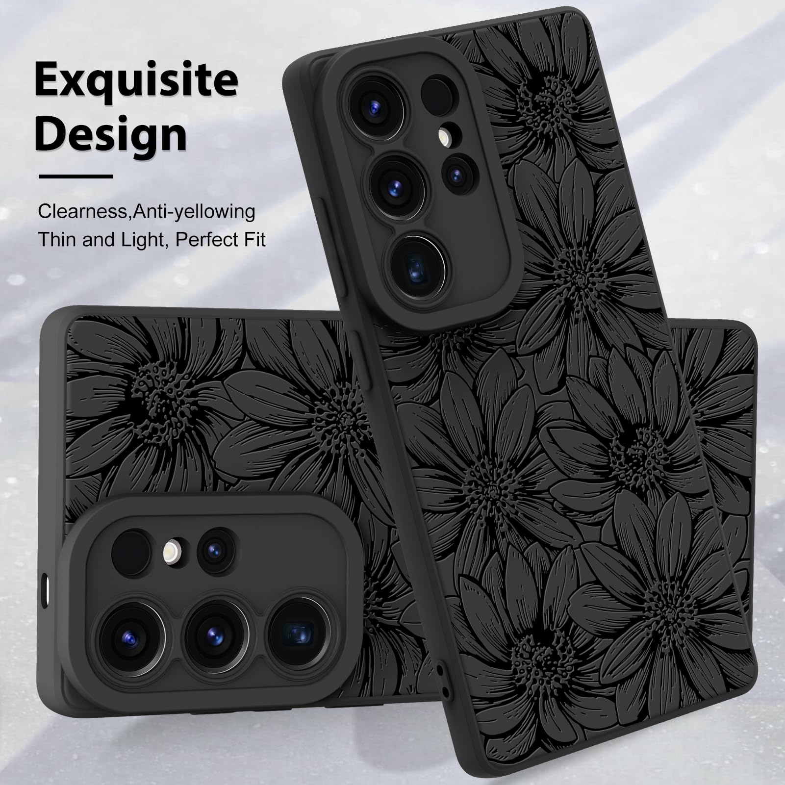 Foto 4 pulgar | Funda De Teléfono Mzelq De Silicona Negra Con Estampado Floral Para Samsung Galaxy S25 Ultra - Venta Internacional.