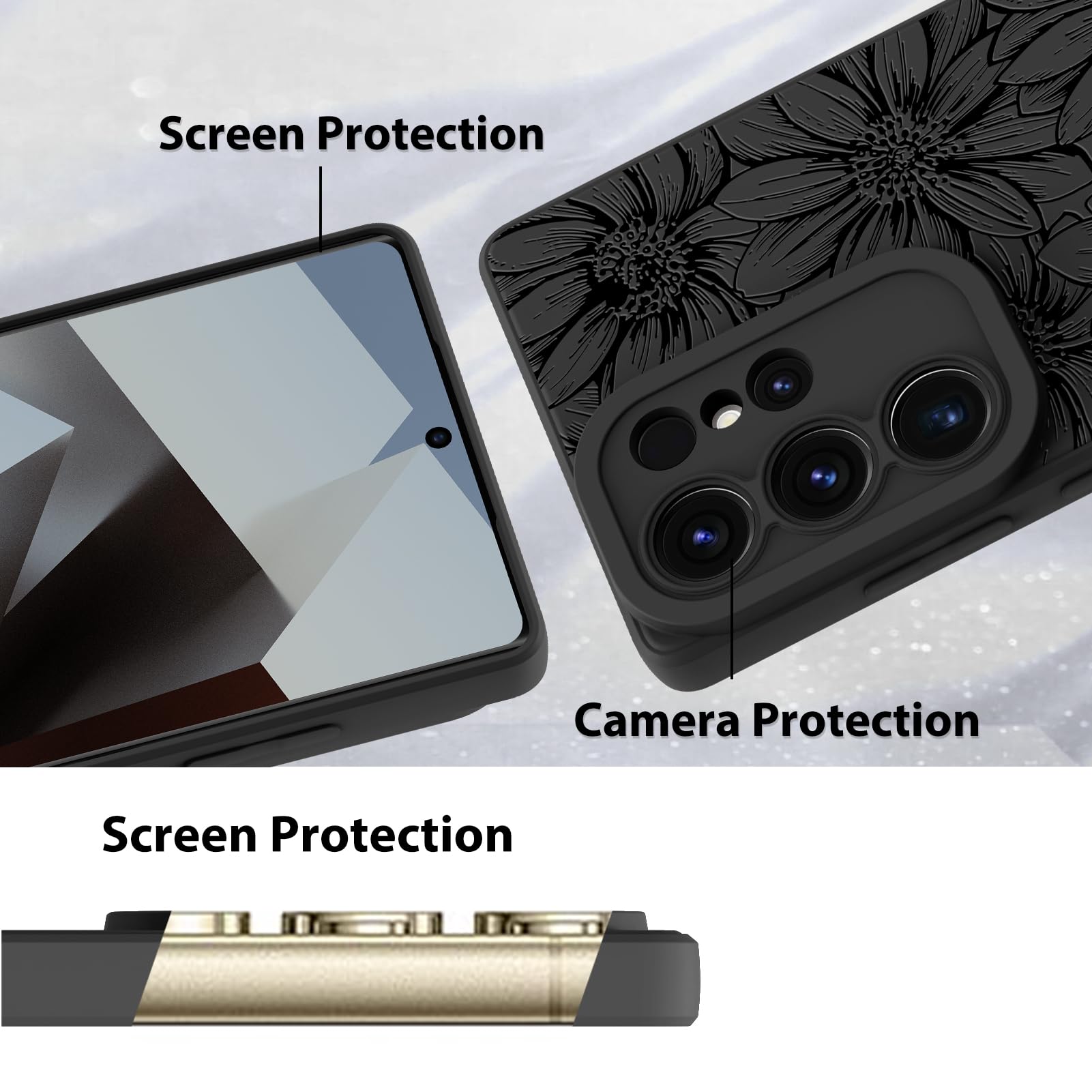 Foto 5 pulgar | Funda De Teléfono Mzelq De Silicona Negra Con Estampado Floral Para Samsung Galaxy S25 Ultra - Venta Internacional.