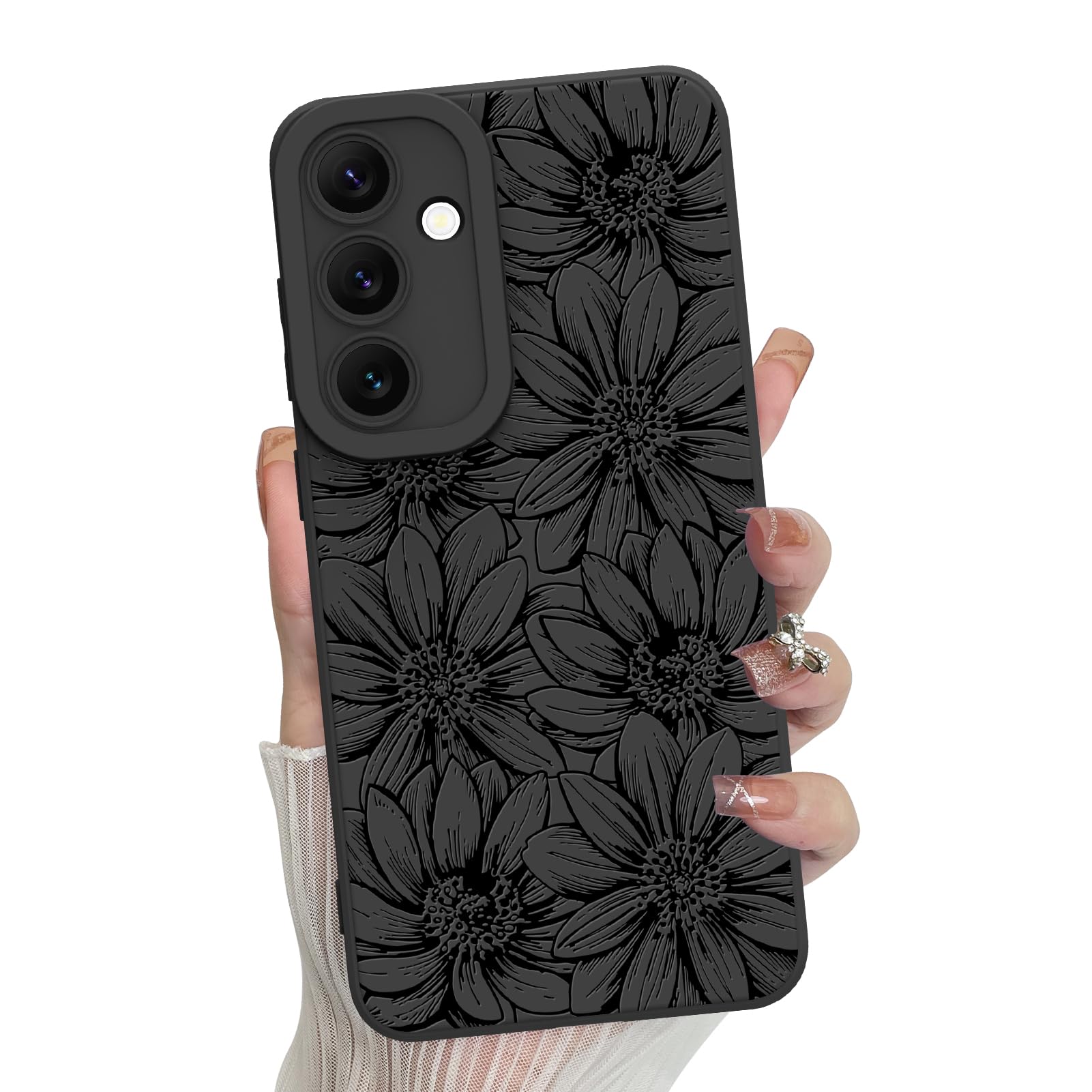 Foto 2 pulgar | Funda De Teléfono Mzelq De Silicona Negra Con Estampado Floral Para Samsung Galaxy S24 Plus - Venta Internacional.